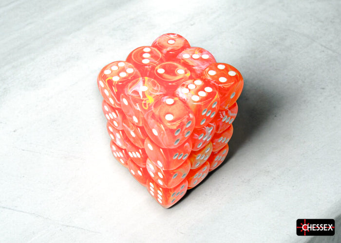 Festive Dahlia/white Luminary 12mm d6 Dice Block (36 dice)