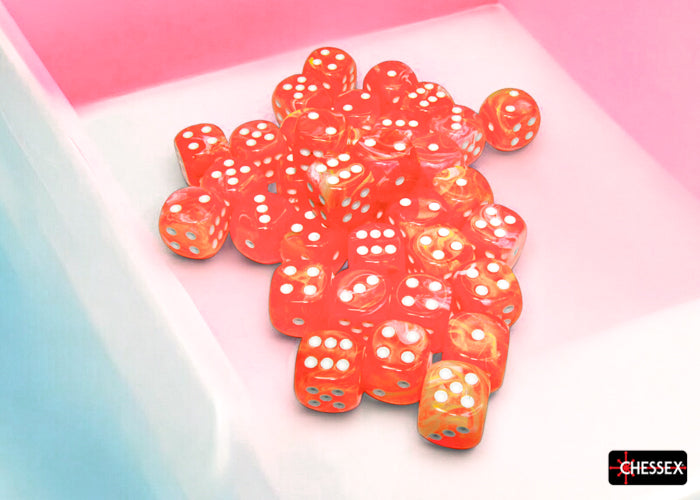 Festive Dahlia/white Luminary 12mm d6 Dice Block (36 dice)