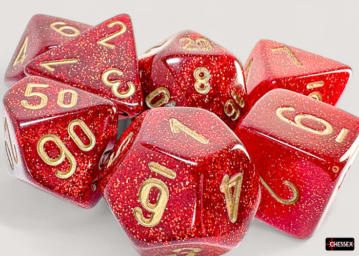 Glitter Mega-hedral Ruby/gold 7-Die Set