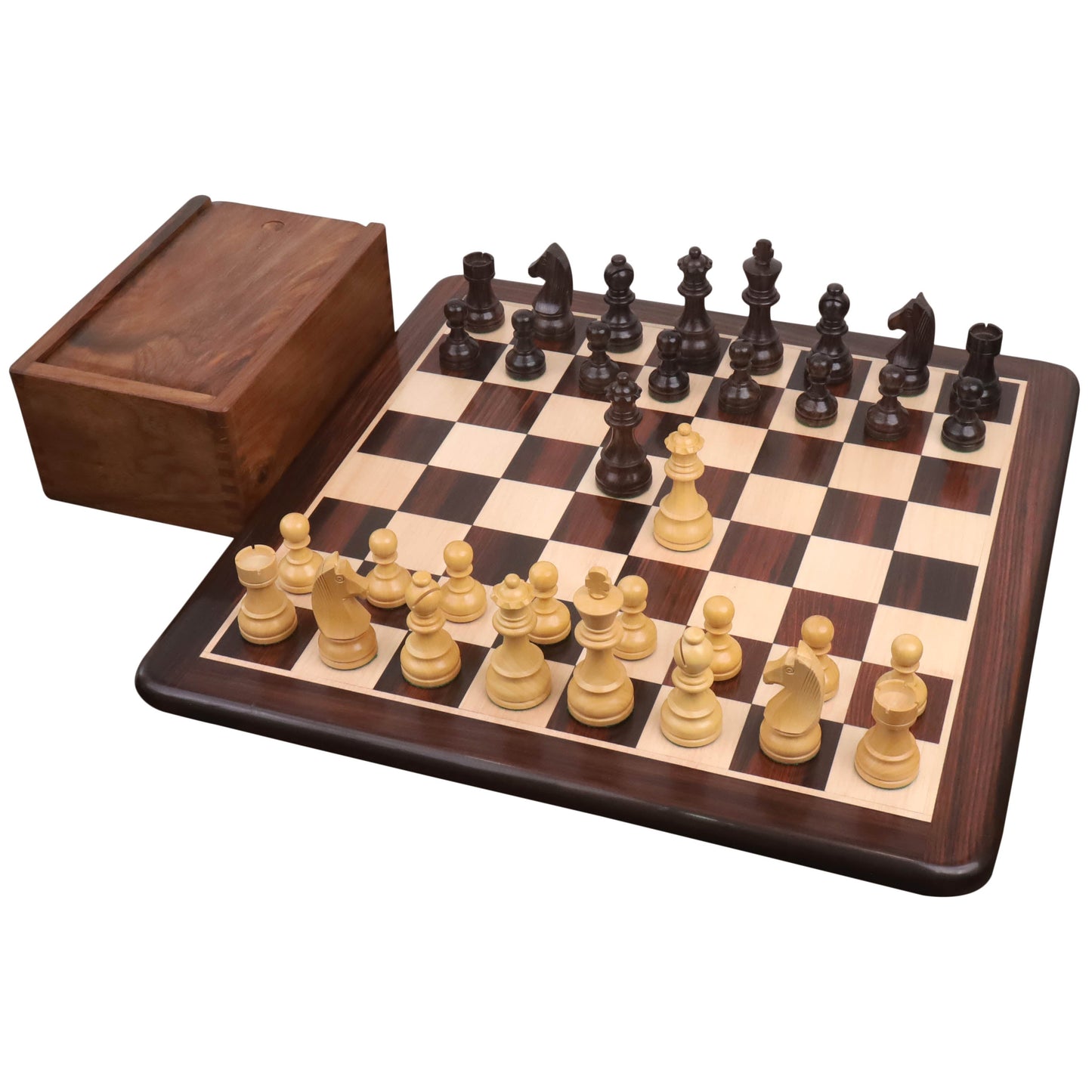 3.9" Tournament Chess Set Combo - Pieces in Rosewood with Board and Box