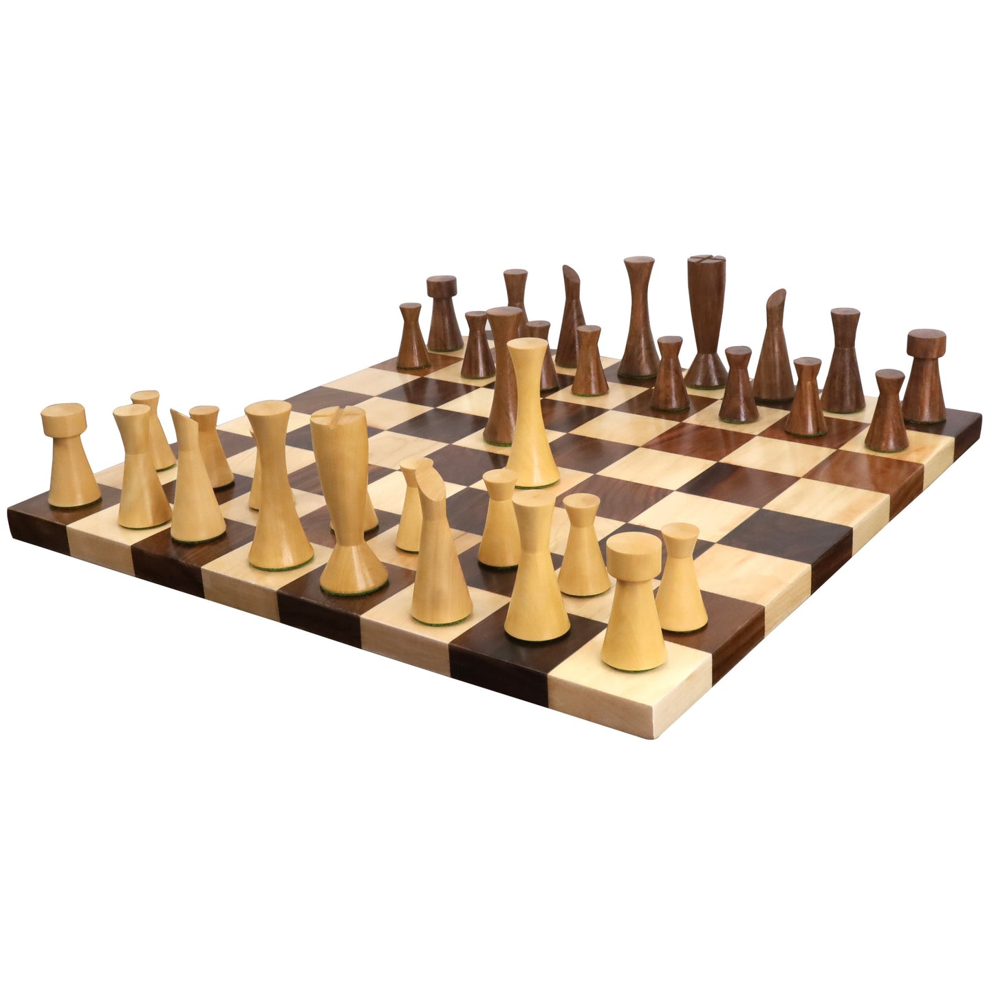 3.4" Minimalist Tower Series Weighted Chess Set Combo - Pieces in Golden Rosewood with Borderless Chess Board