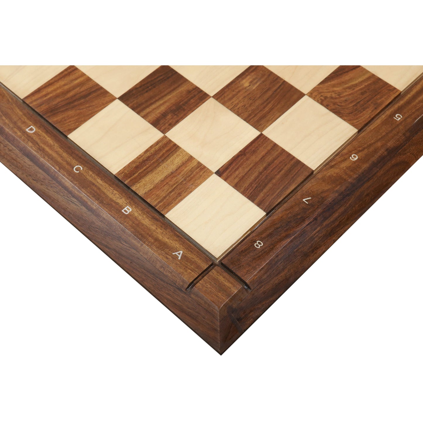 21" Drueke Style Golden Rosewood & Maple Chess board- Matt Finish-With Notations