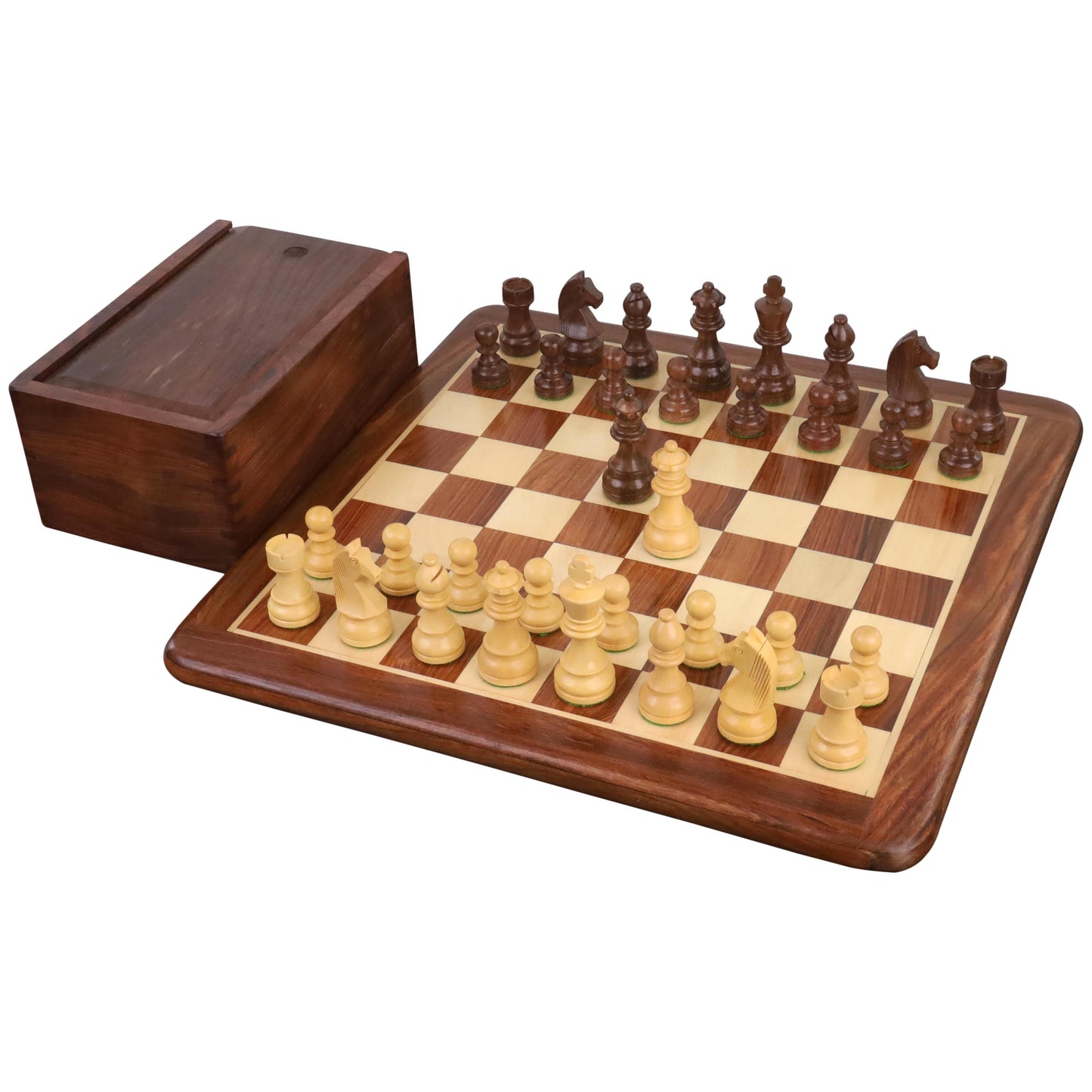 Combo of 3.3" Tournament Staunton Chess Set - Pieces in Golden Rosewood with Board and Box
