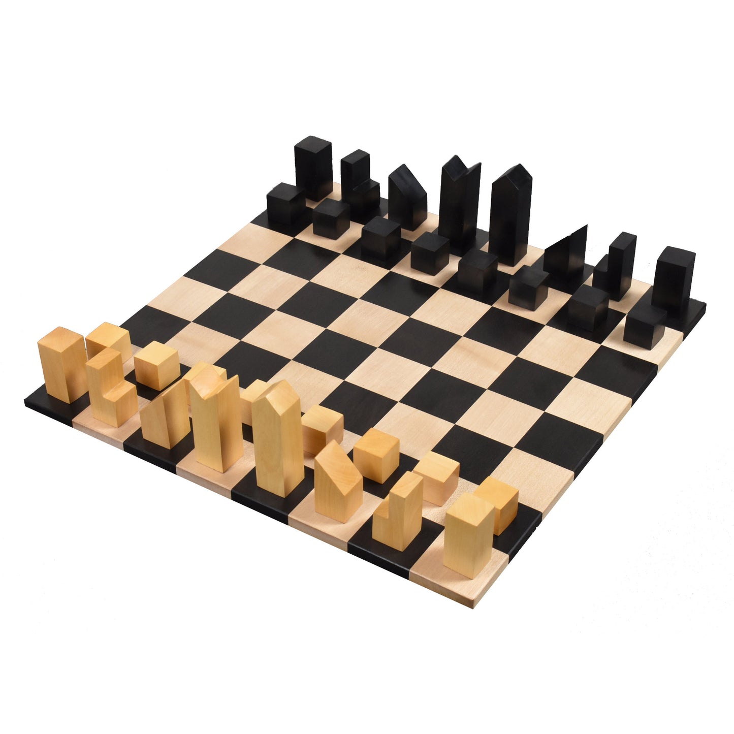 1966 Lanier Graham Chess pieces set in Ebonised Box & Ebony Wood Board-2.7" King