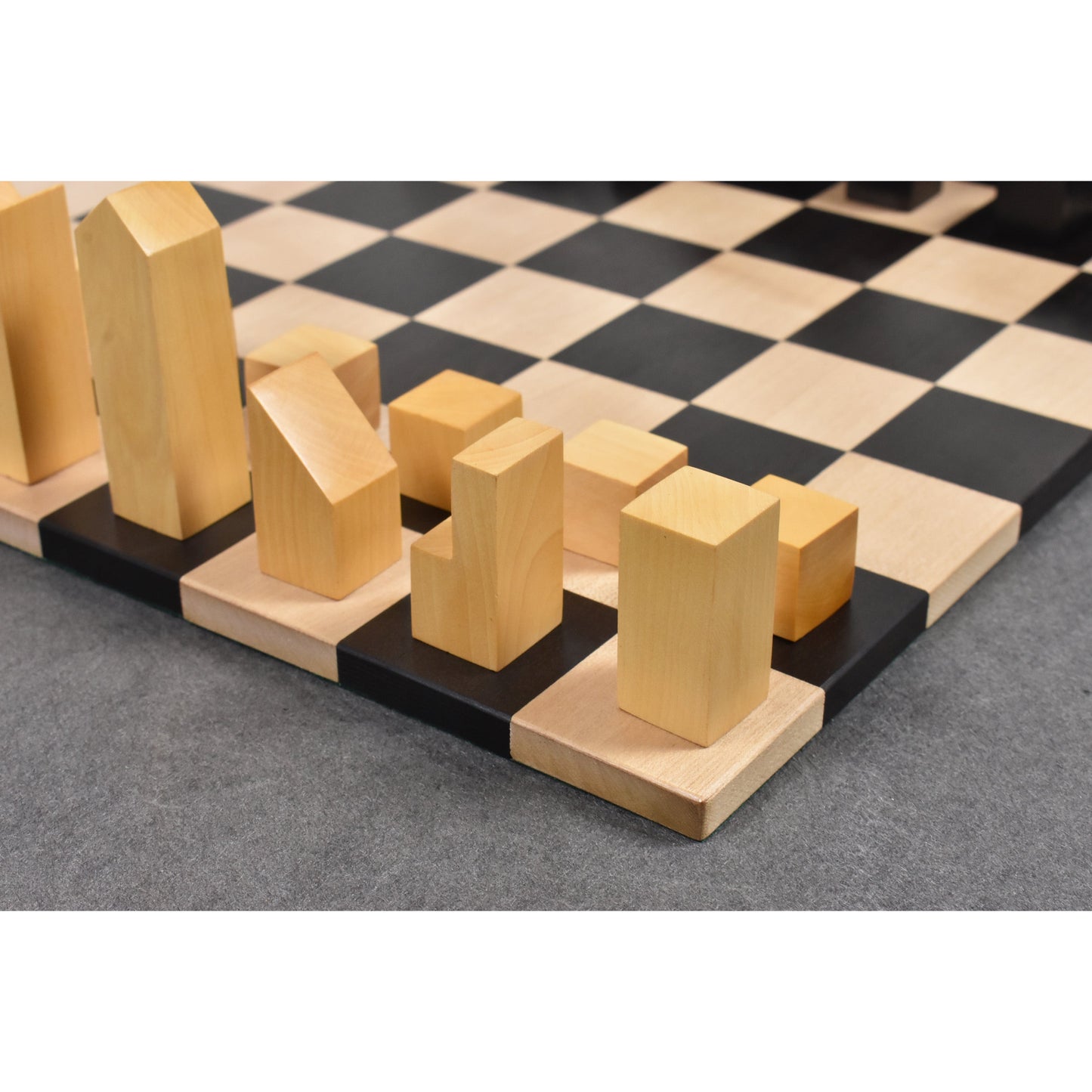 1966 Lanier Graham Chess pieces set in Ebonised Box & Ebony Wood Board-2.7" King