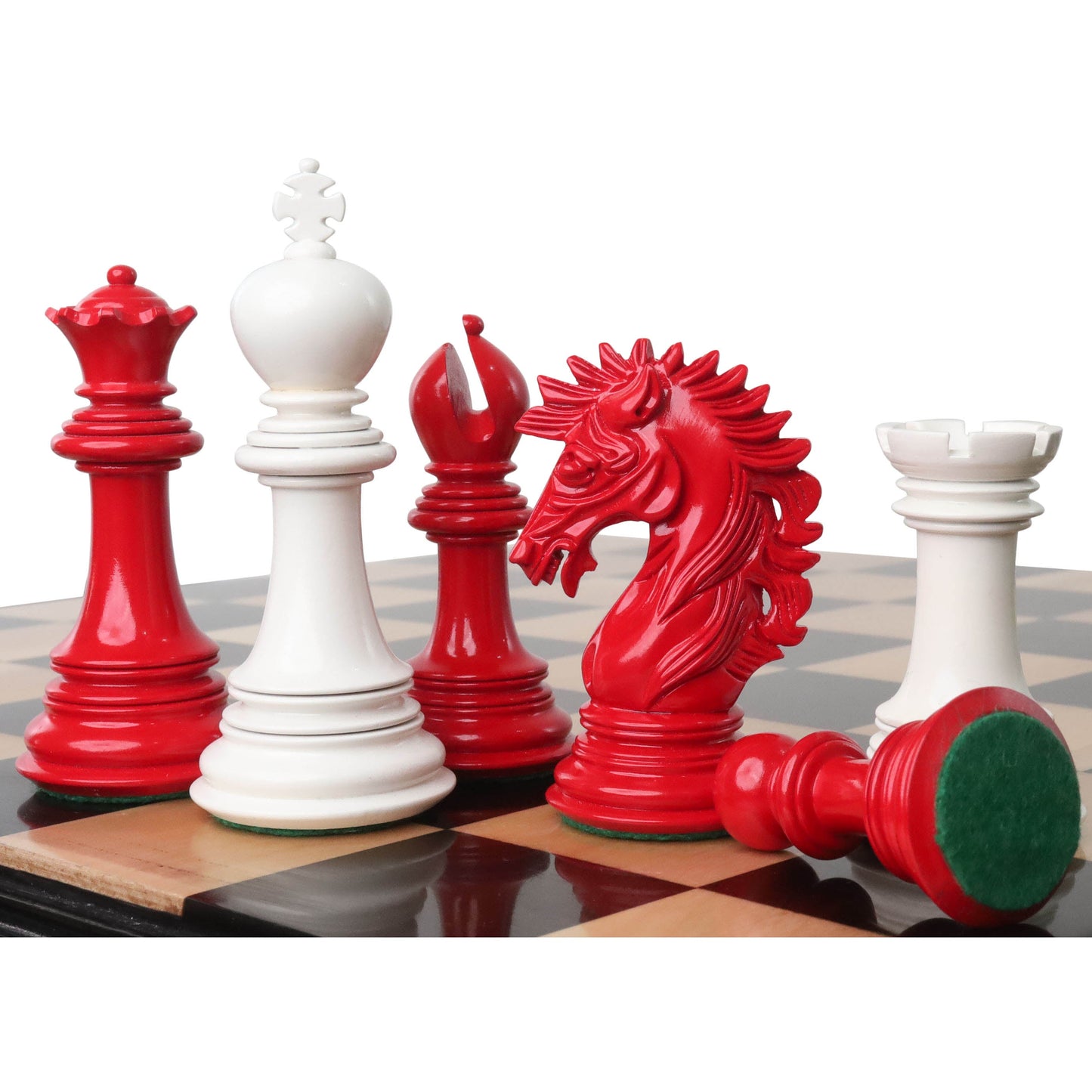 Combo of Mogul Staunton Lacquered Chess Pieces with 23" Large Ebony & Maple Wood Chessboard and Storage Box