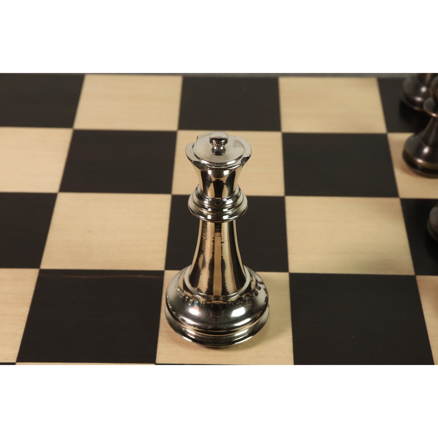 4.3" Staunton Inspired Brass Metal Luxury Chess Set- Chess Pieces Only Set-Silver & Antique