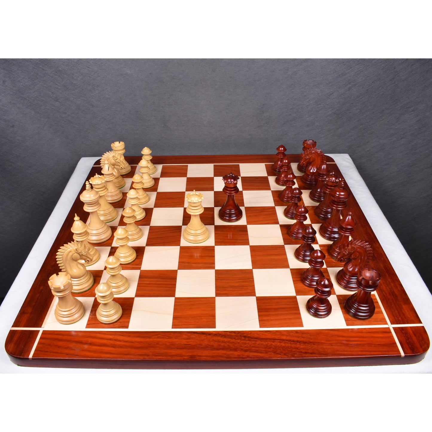 Slightly Imperfect 4.4" Dragon Luxury Staunton Chess Set- Chess Pieces Only - Triple Weighted-Bud Rose Wood