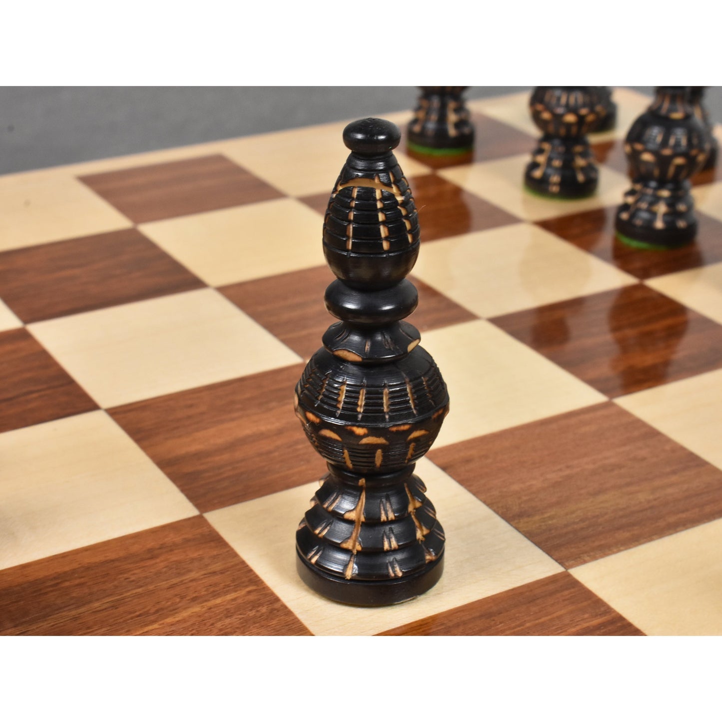 5" Gigantic Globe Series Hand Carved Chess Set- Chess Pieces Only - Ebonised Boxwood