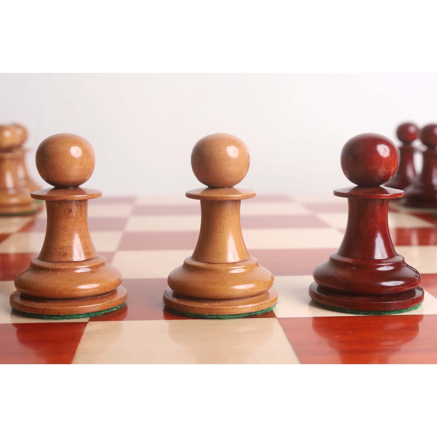 1849 Original Staunton Chess Set- Chess Pieces Only- Lacquered Distress Antiqued Boxwood & Bud Rosewood - 4.5" King