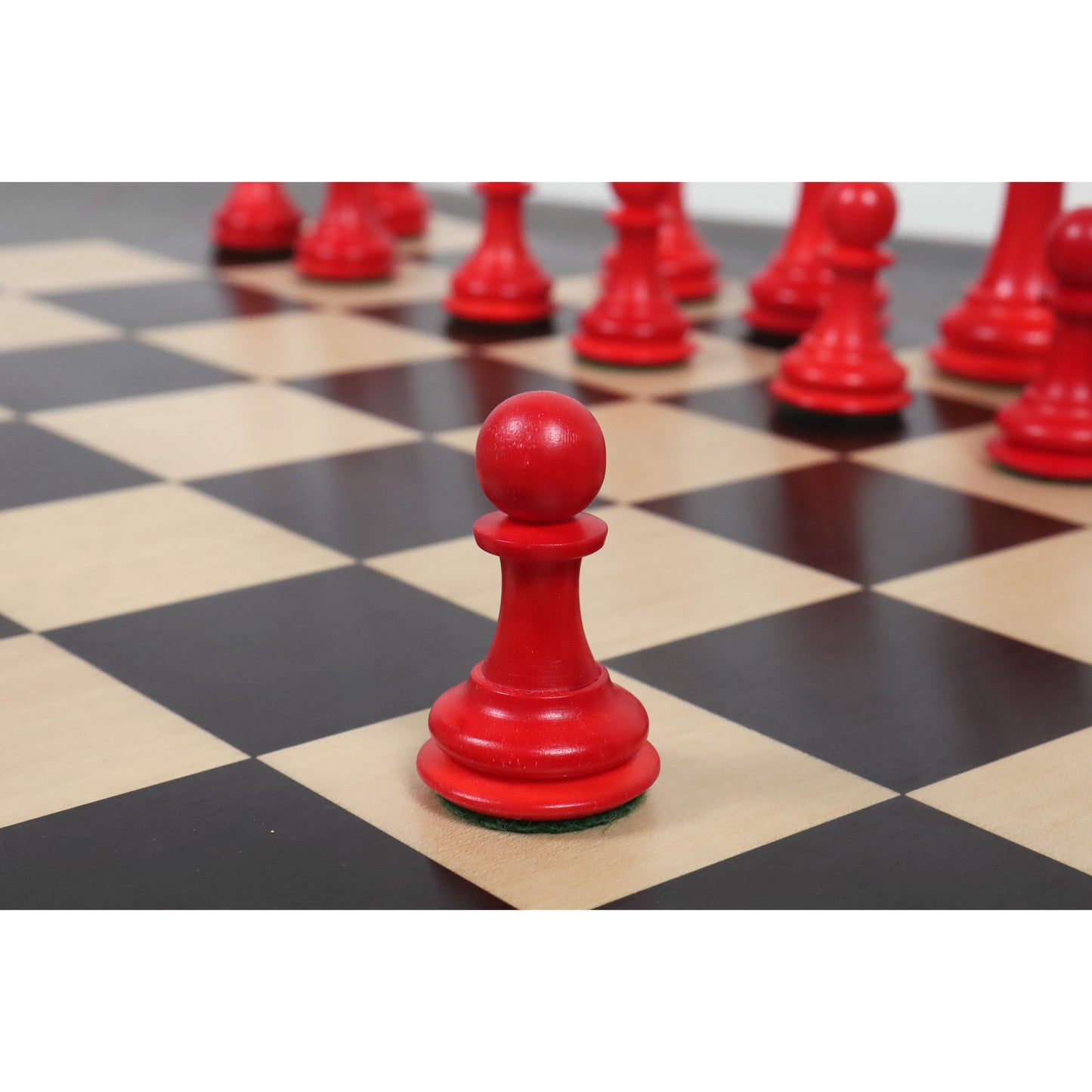 1849 Jacques Cook Camel Bone Chess Set- Chess Pieces Only- Crimson & White - 3.5" King