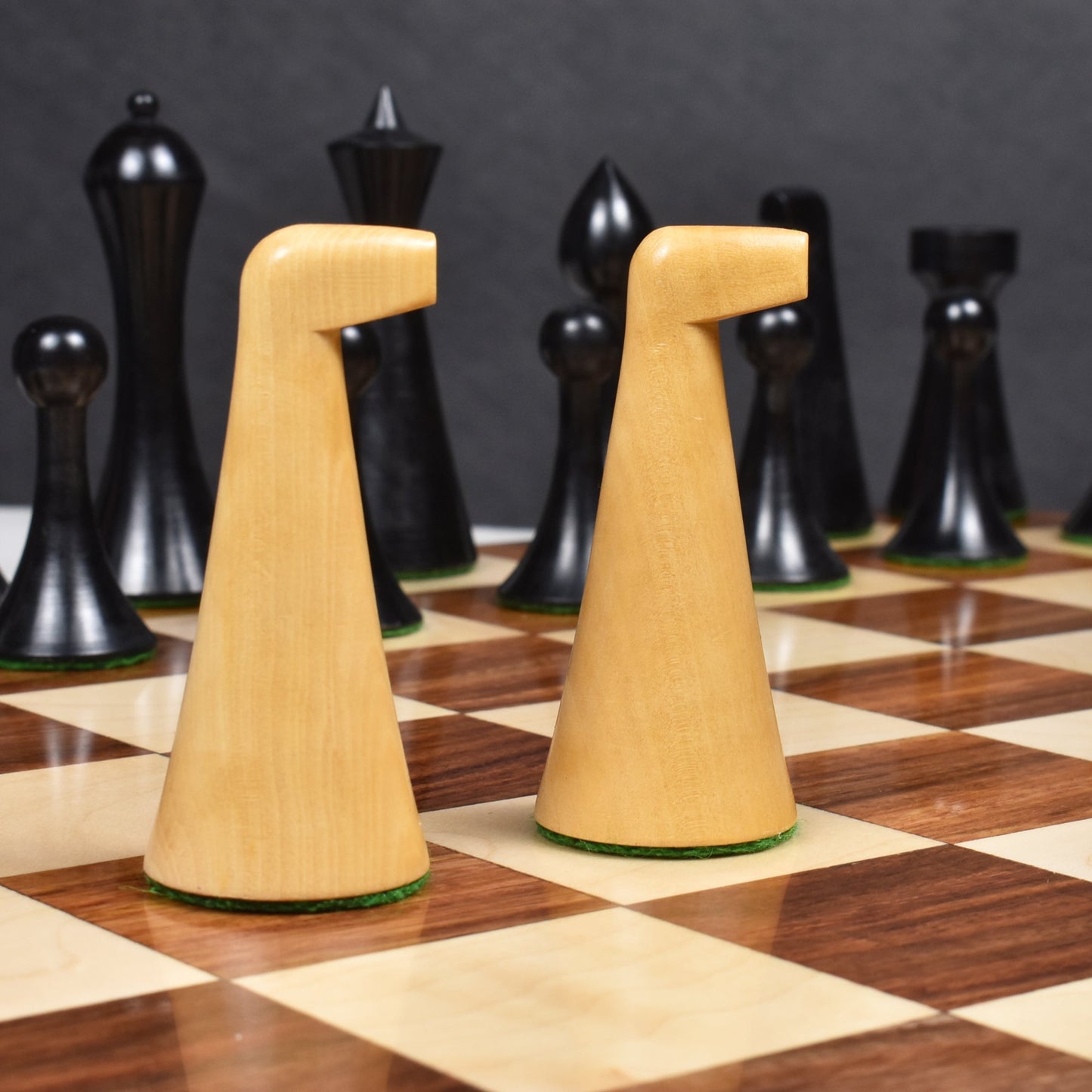 3.6" Herman Ohme Minimalist Chess Set- Chess Pieces Only- Weighted Ebonised Boxwood