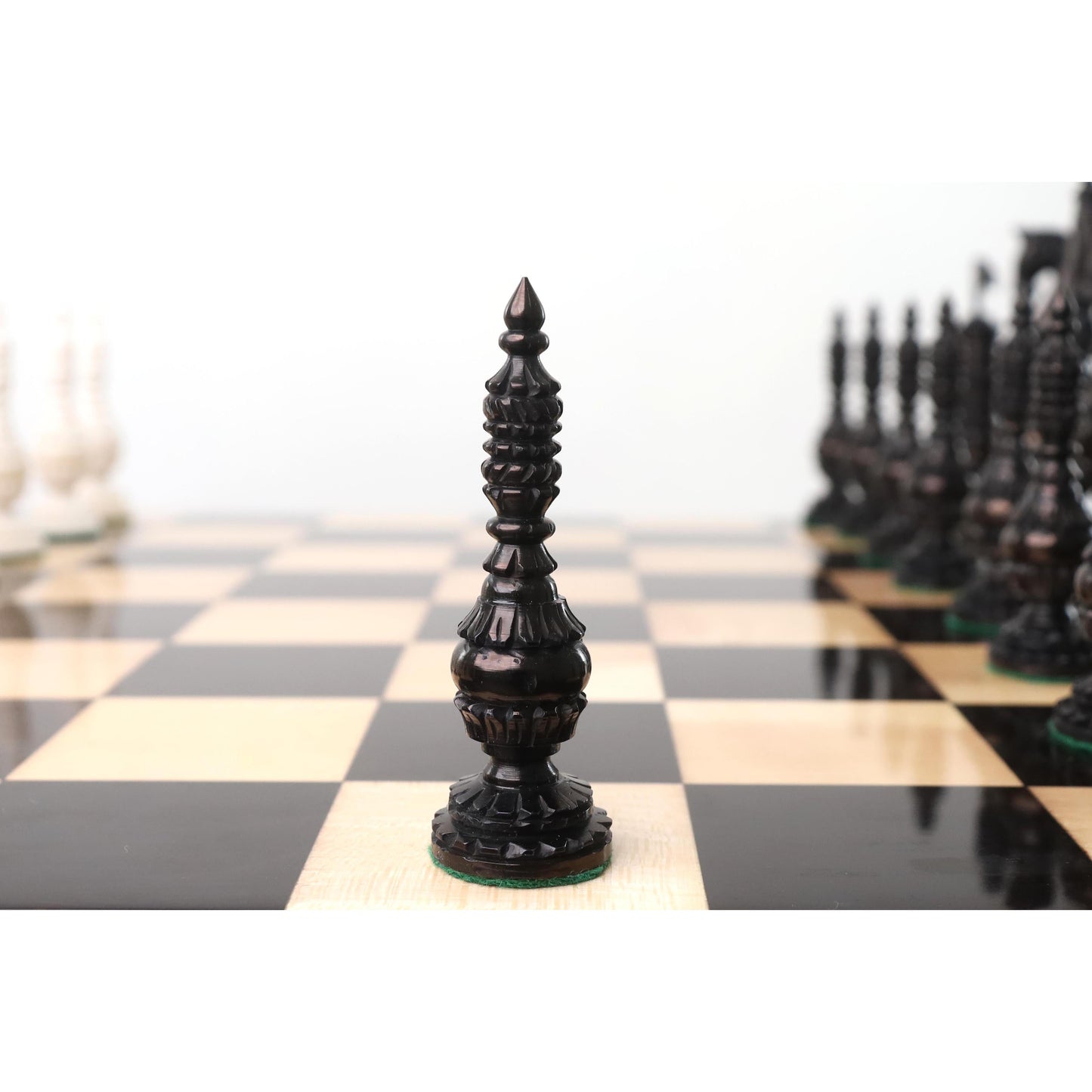 5.8" English Citadel Series Hand Carved Chess Set- Chess Pieces Only - Camel Bone