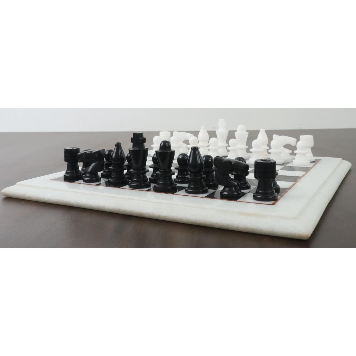 Marble Stone Chess Pieces & Board Set - Black and White - 12" - Handcarved Gift