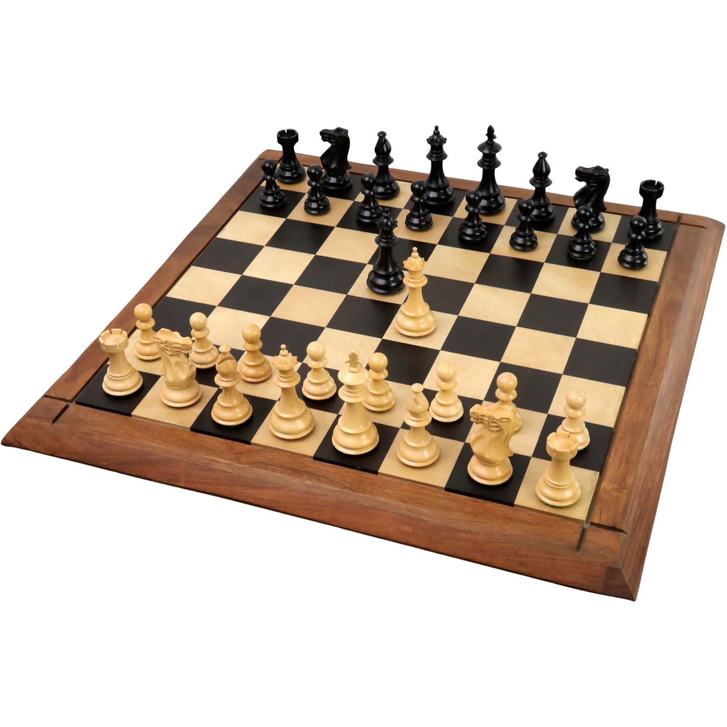3.7" British Staunton Weighted Chess Set- Chess Pieces Only- Ebonised Boxwood