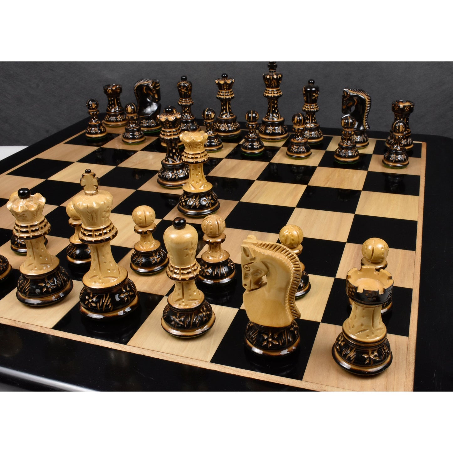 3.75" Artisan Carving Burnt Zagreb Chess Set- Chess Pieces Only - Weighted Box wood