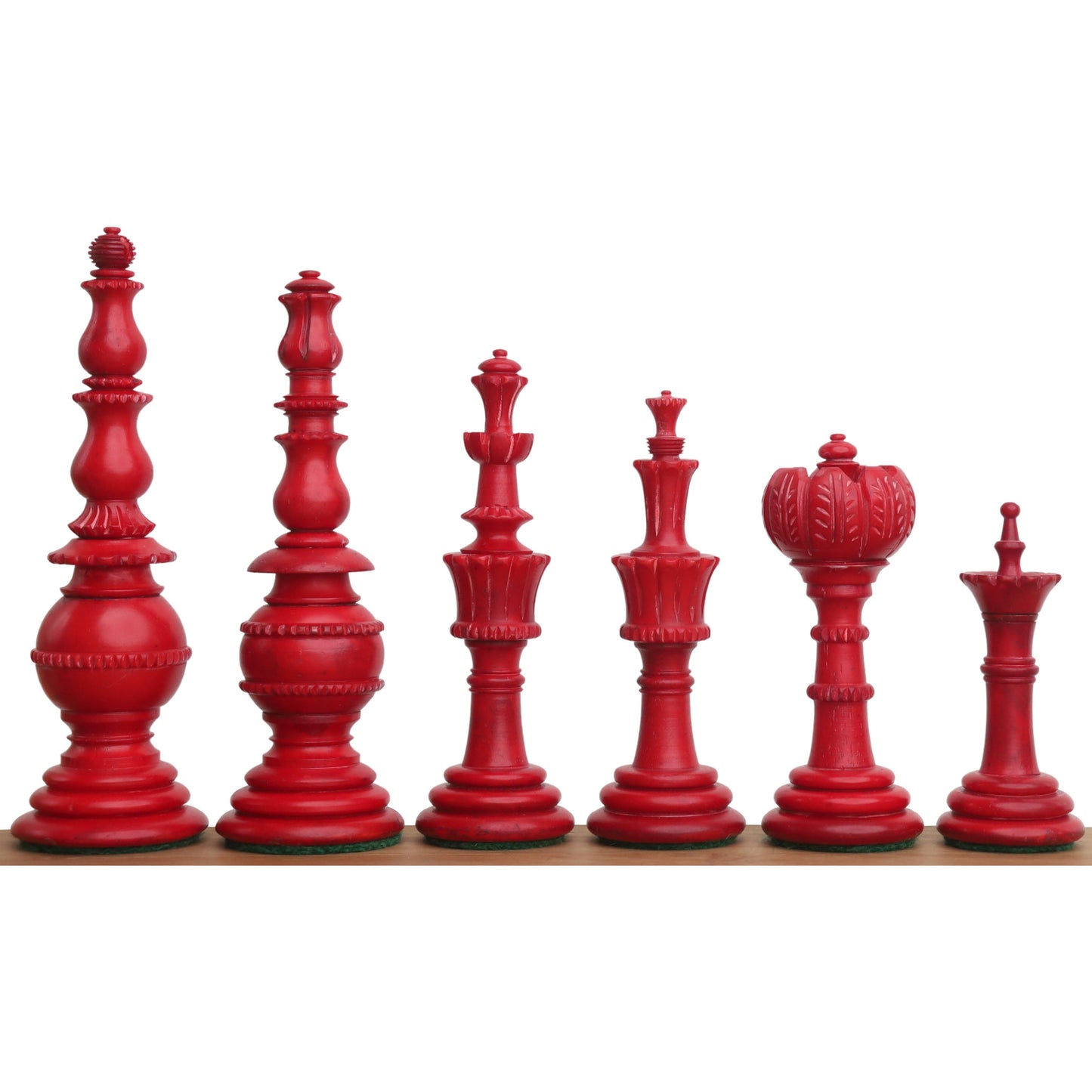 4.6″ Turkish Tower Pre-Staunton Chess Set- Chess Pieces Only-Crimson & White Camel Bone