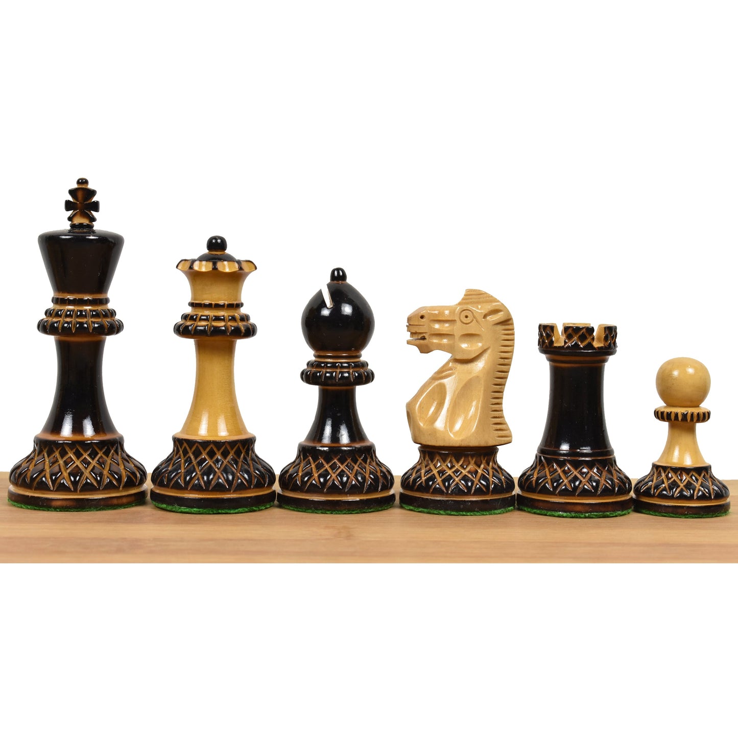 3.9" Parker Staunton Carved Chess Set Combo - Pieces in Lacquered Burnt Boxwood with Board and Box