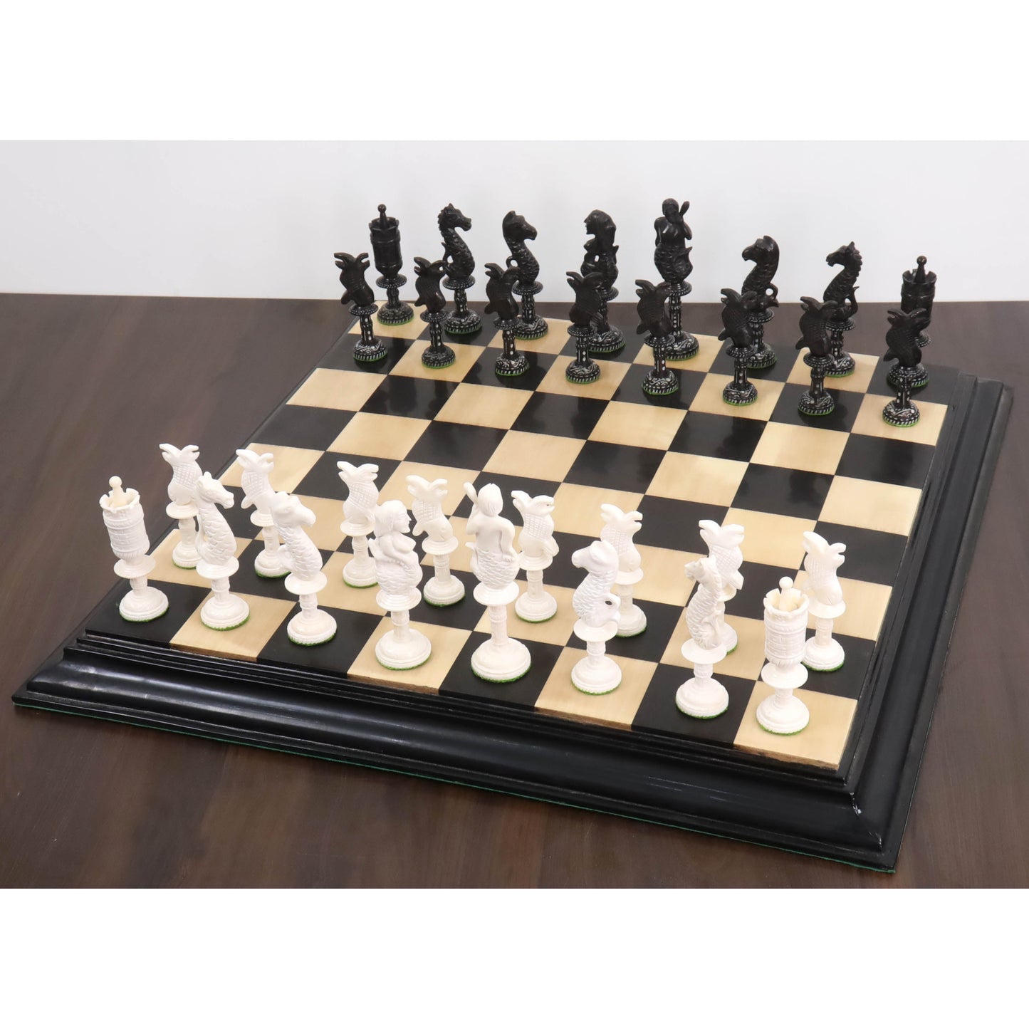 4.8" Water Kingdom Series Hand Carved Chess Pieces Only Set - Camel Bone