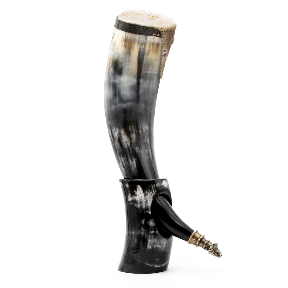 Curved Drinking Horn Bundle with Stand & Holster
