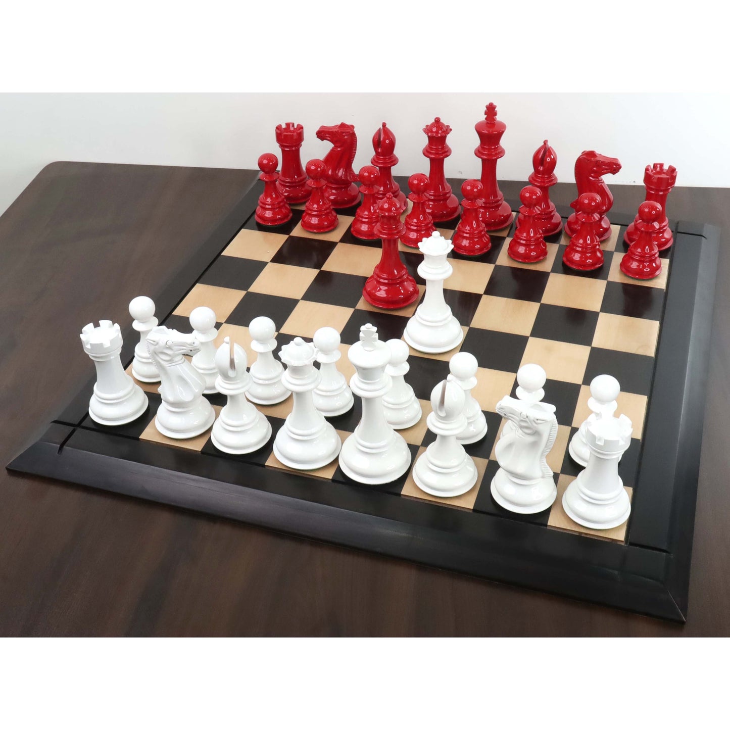 6.3" Jumbo Pro Staunton Luxury Chess Set- Chess Pieces Only - Red & White Lacquered