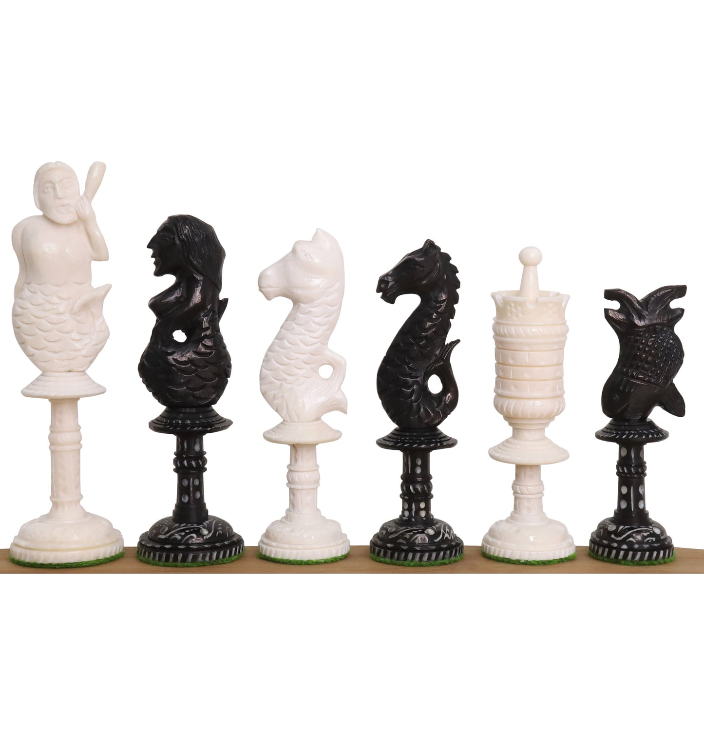 4.8" Water Kingdom Series Hand Carved Chess Pieces Only Set - Camel Bone
