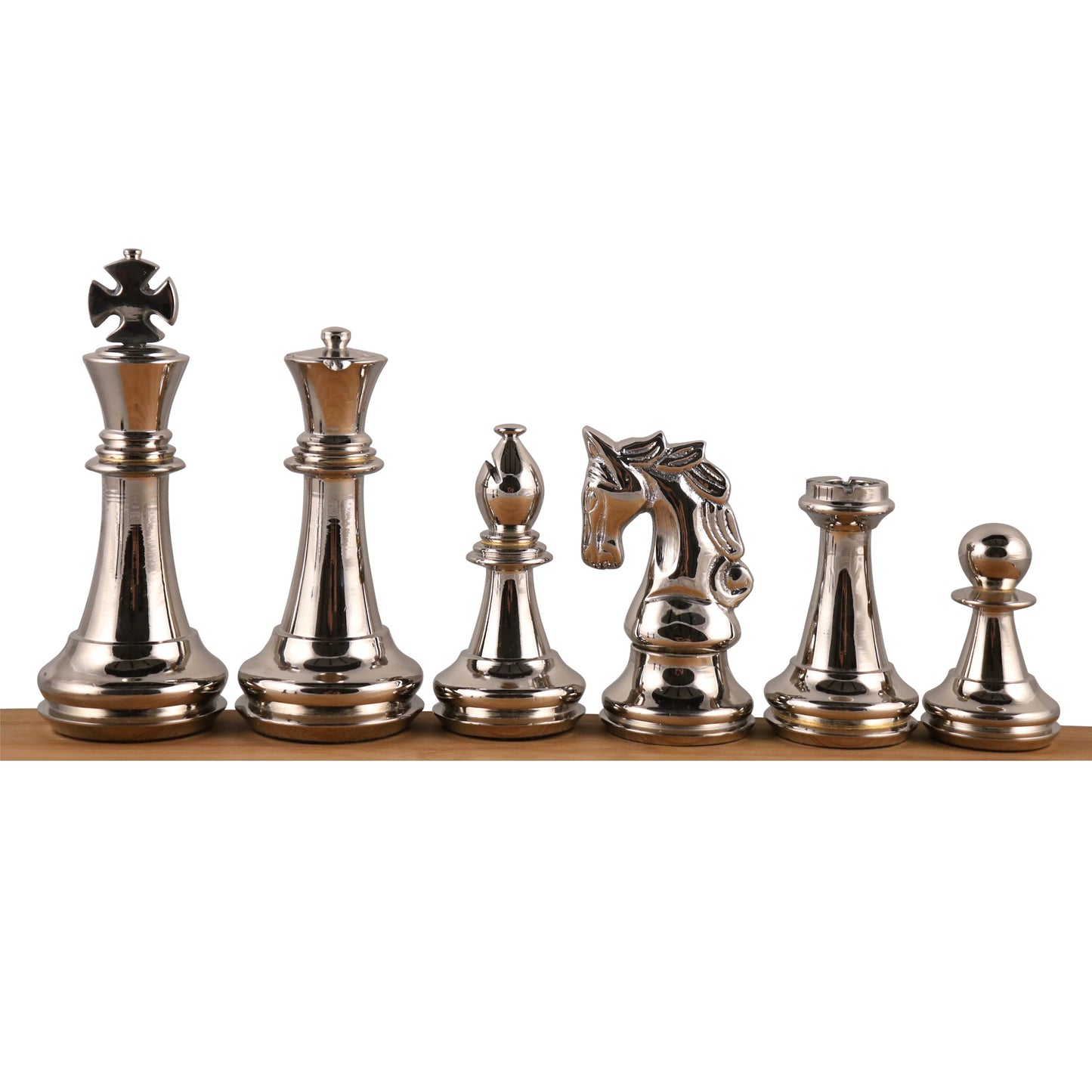 4.3" Staunton Inspired Brass Metal Luxury Chess Set- Chess Pieces Only Set-Silver & Antique