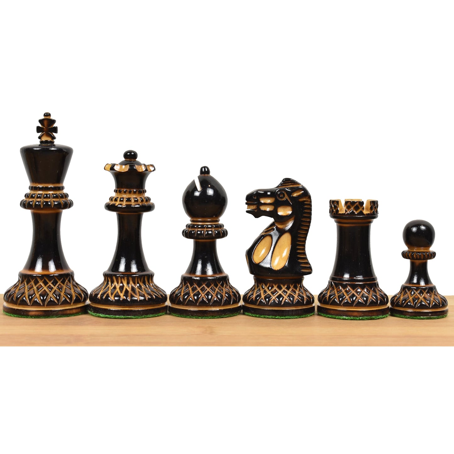 3.9" Parker Staunton Carved Chess Set Combo - Pieces in Lacquered Burnt Boxwood with Board and Box
