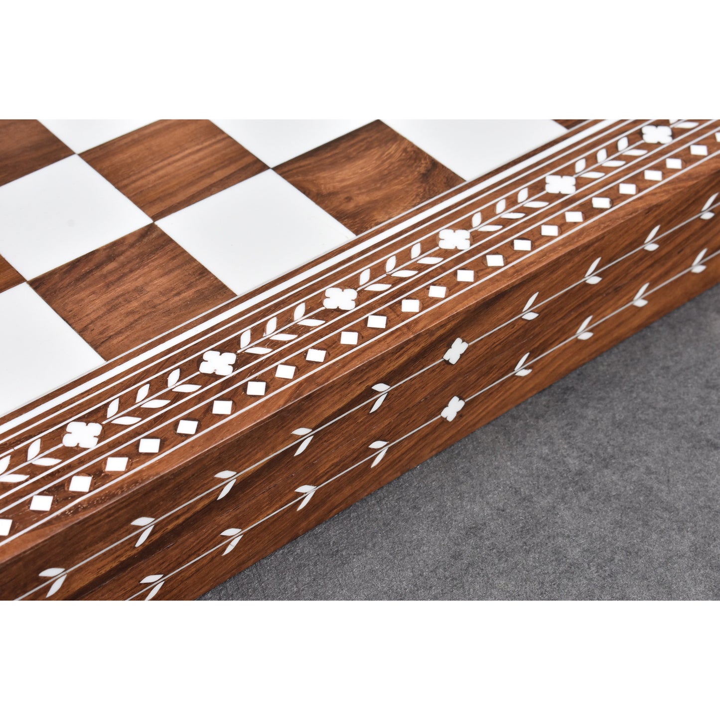 18" Solid Sheesham & Acrylic Ivory Inlaid Wooden Folding Chess board-45mm Square