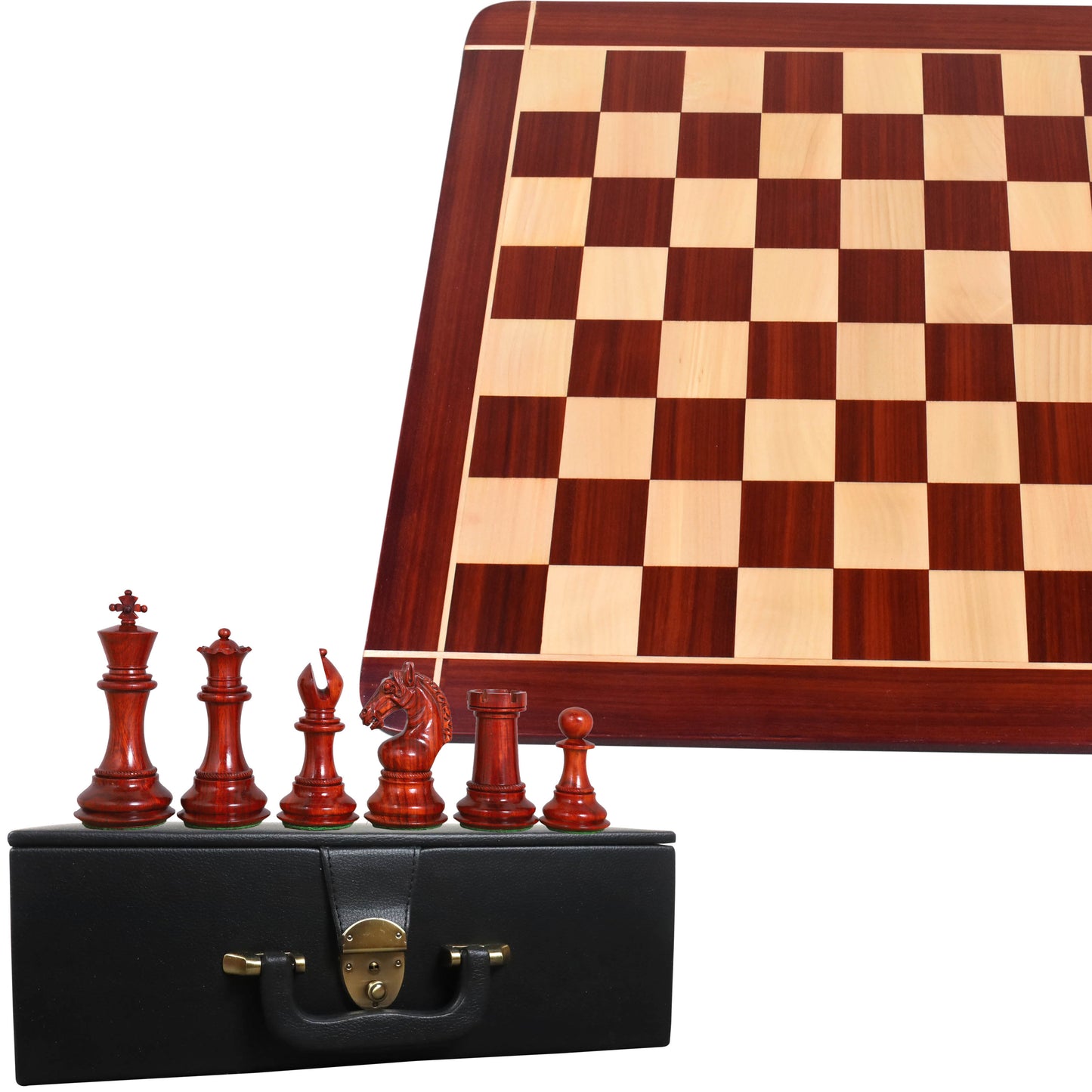 Combo of 4.5" Sheffield Staunton Luxury Chess Set - Pieces in Bud Rosewood with Chessboard and Storage Box