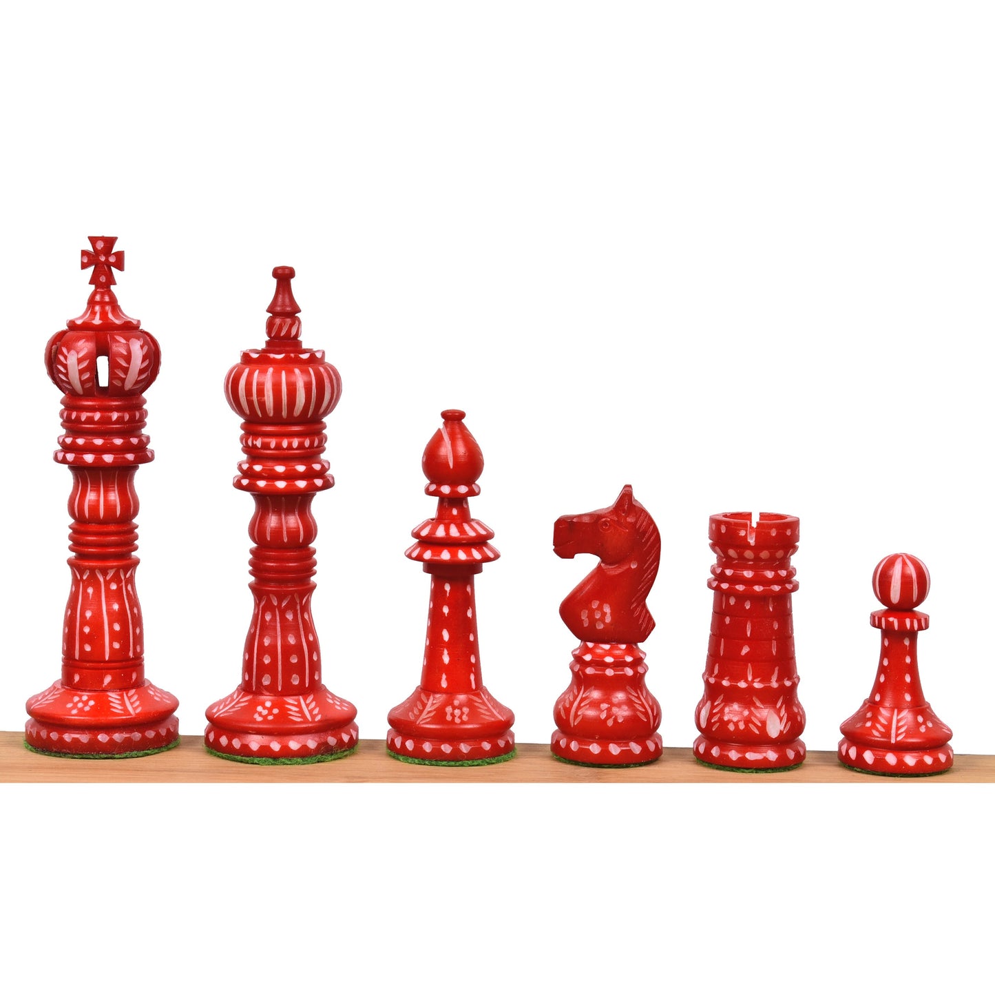 4.3" British Series Hand Carved Camel Bone Chess Set- Chess Pieces Only - Crimson & White