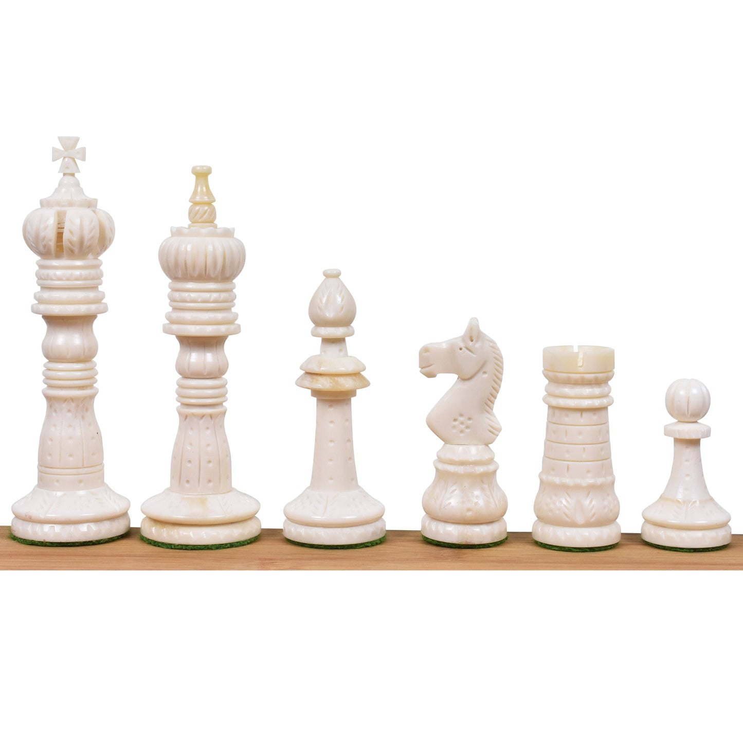 4.3" British Series Hand Carved Camel Bone Chess Set- Chess Pieces Only - Crimson & White