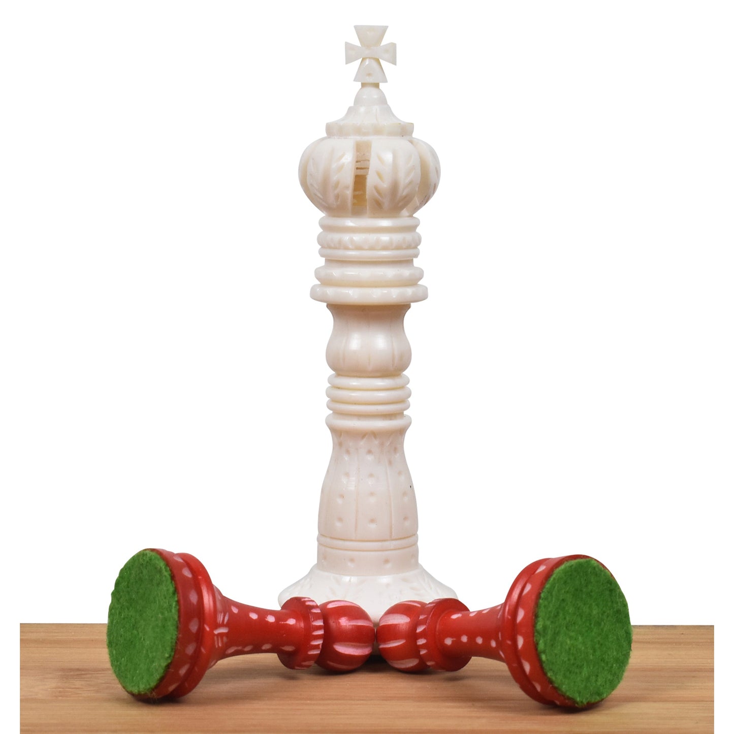 4.3" British Series Hand Carved Camel Bone Chess Set- Chess Pieces Only - Crimson & White