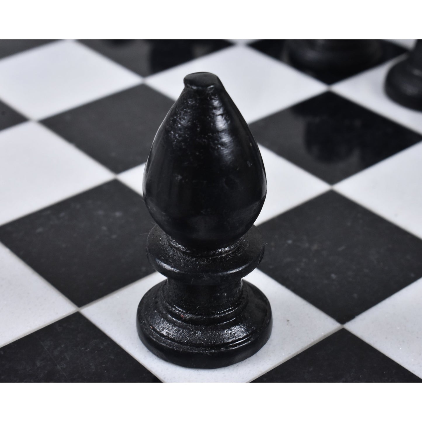 Marble Stone Chess Pieces & Board Set -Black and White - 12" - Minimalist Gift