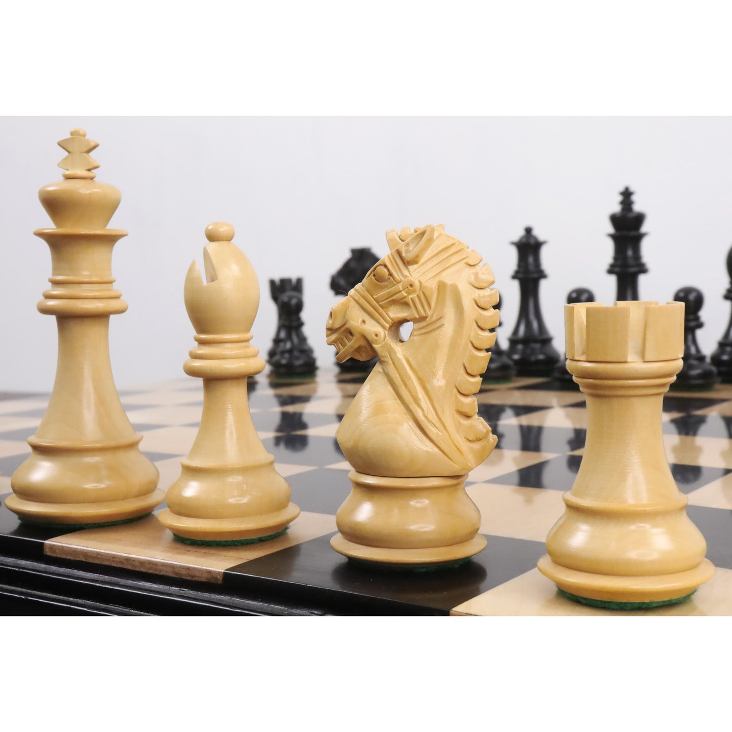 4" Bridle Staunton Luxury Chess Set- Chess Pieces Only - Ebony Wood & Boxwood