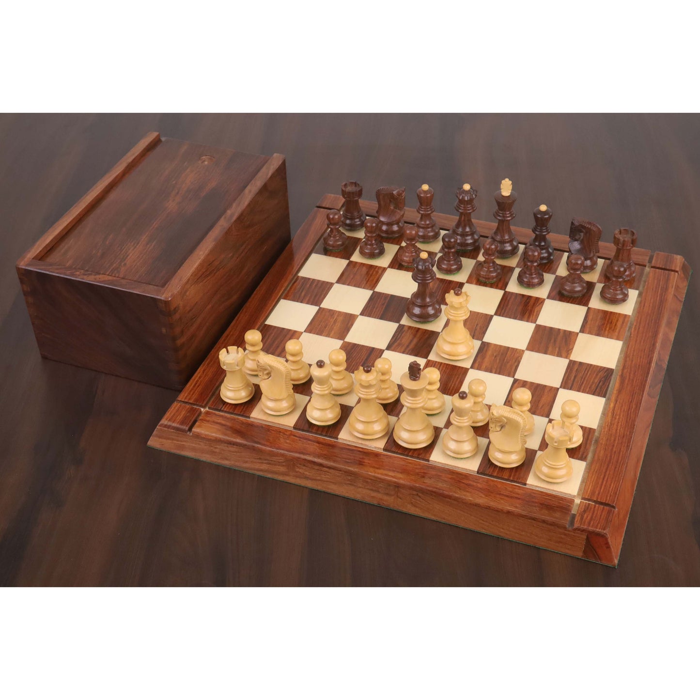 Combo of 3.1" Russian Zagreb Chess Set - Pieces in Golden Rosewood with Board and Box