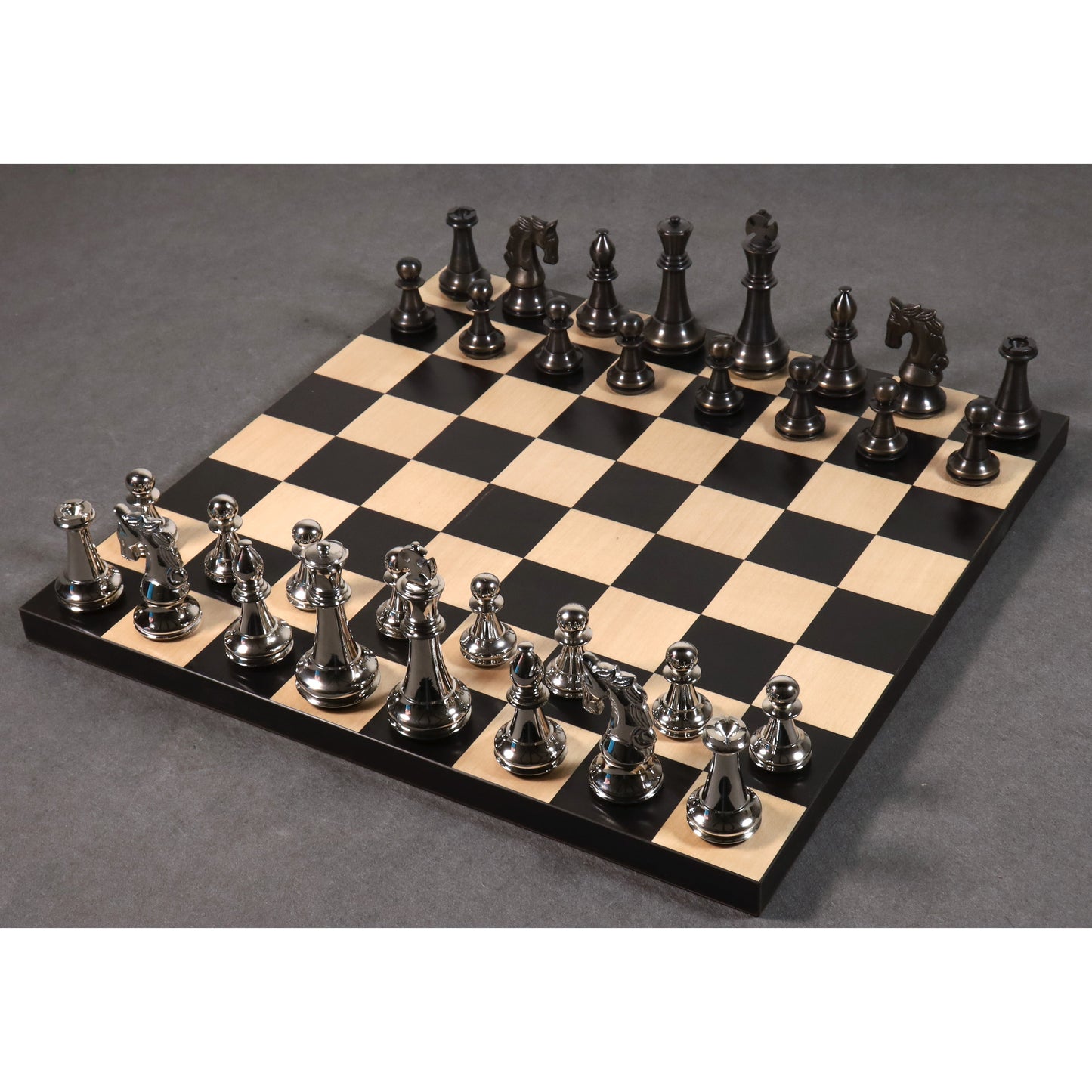 4.3" Staunton Inspired Brass Metal Luxury Chess Set- Chess Pieces Only Set-Silver & Antique