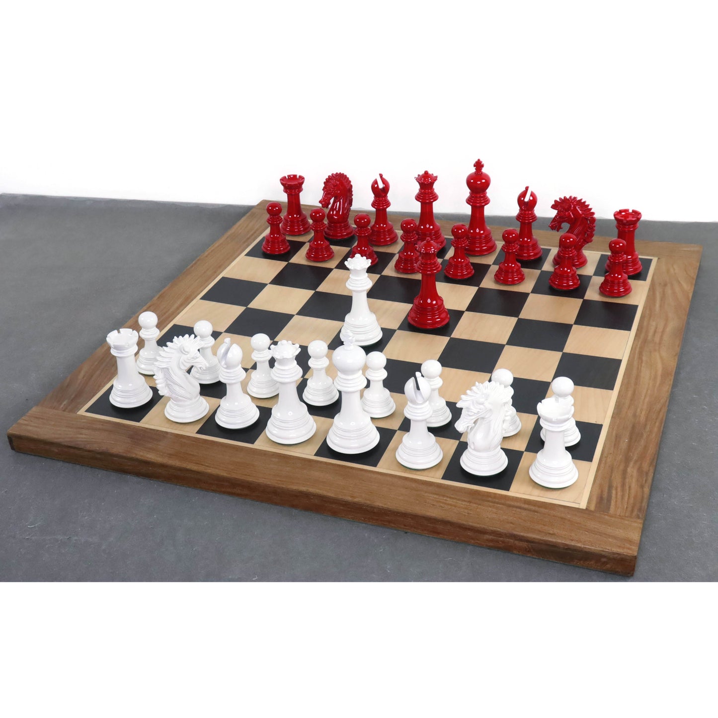 Combo of Mogul Staunton Lacquered Chess Pieces with 23" Large Ebony & Maple Wood Chessboard and Storage Box
