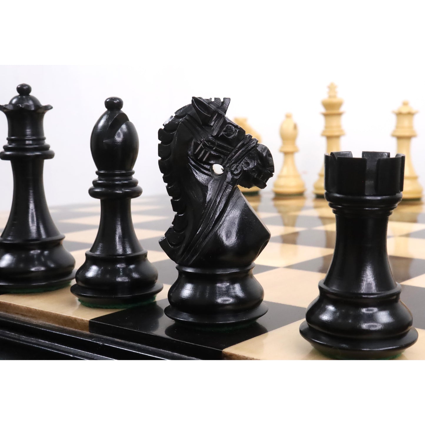 4" Bridle Staunton Luxury Chess Set- Chess Pieces Only - Ebony Wood & Boxwood