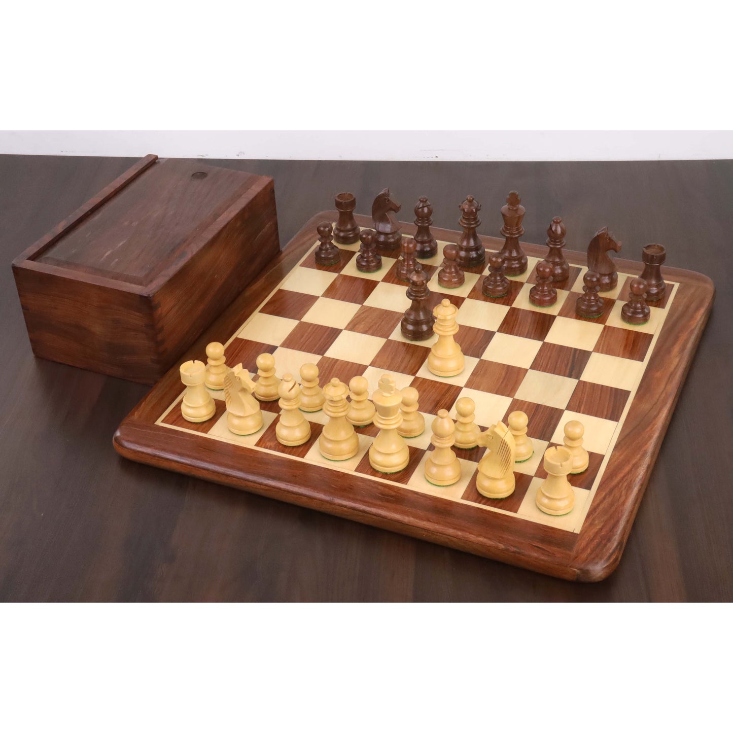 Combo of 3.3" Tournament Staunton Chess Set - Pieces in Golden Rosewood with Board and Box