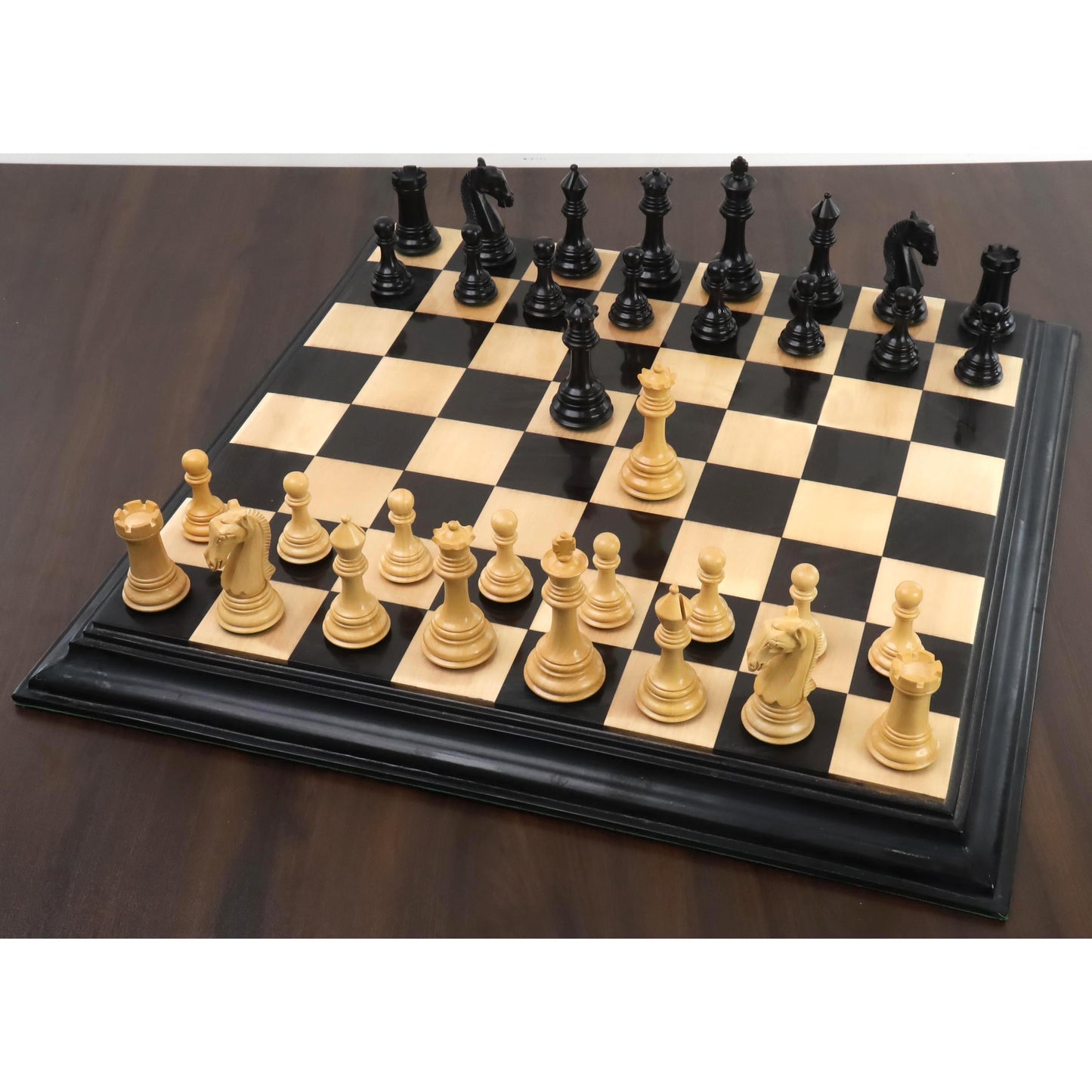 3.9" New Columbian Staunton Chess Set- Chess Pieces Only - Ebony Wood - Double Weighted