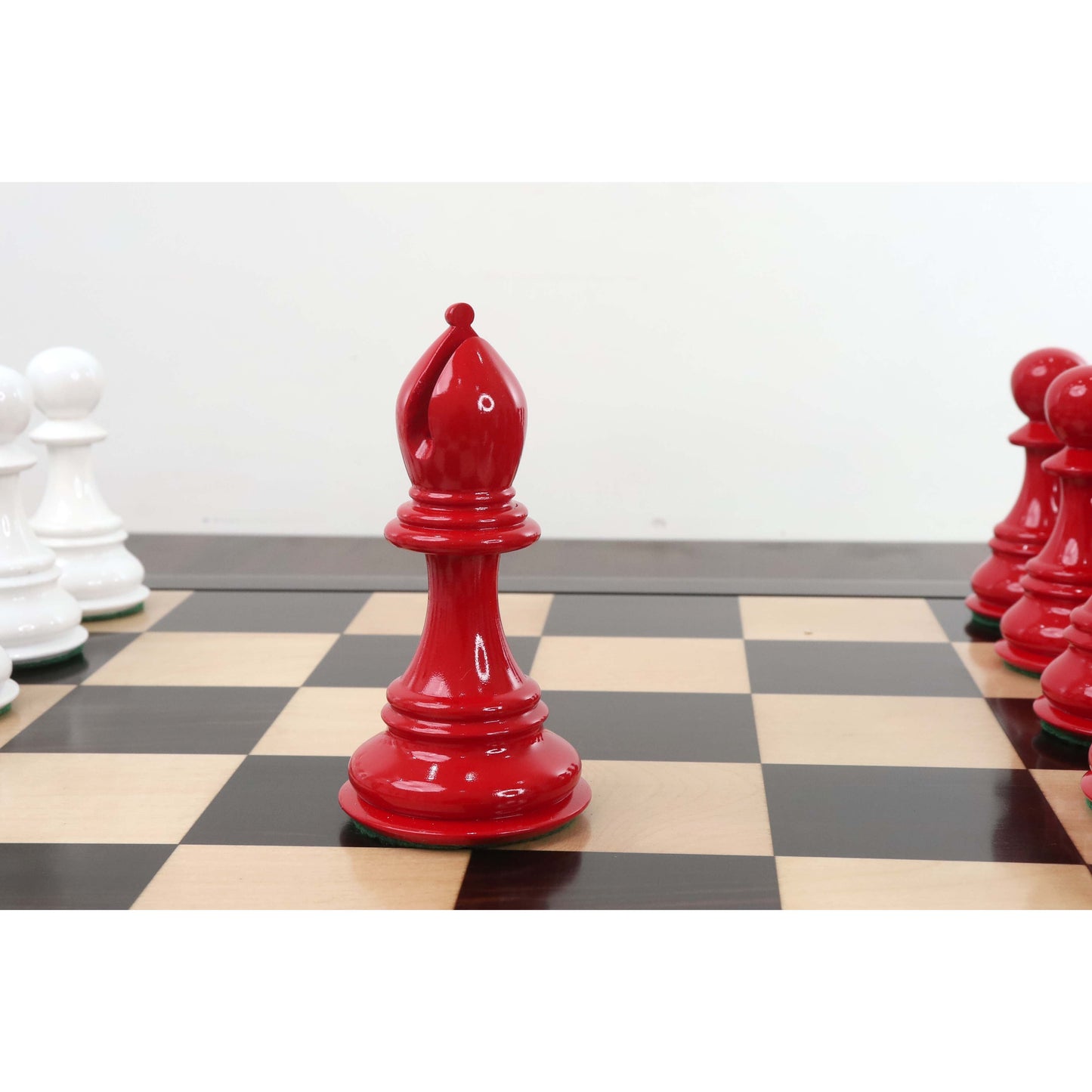 6.3" Jumbo Pro Staunton Luxury Chess Set- Chess Pieces Only - Red & White Lacquered
