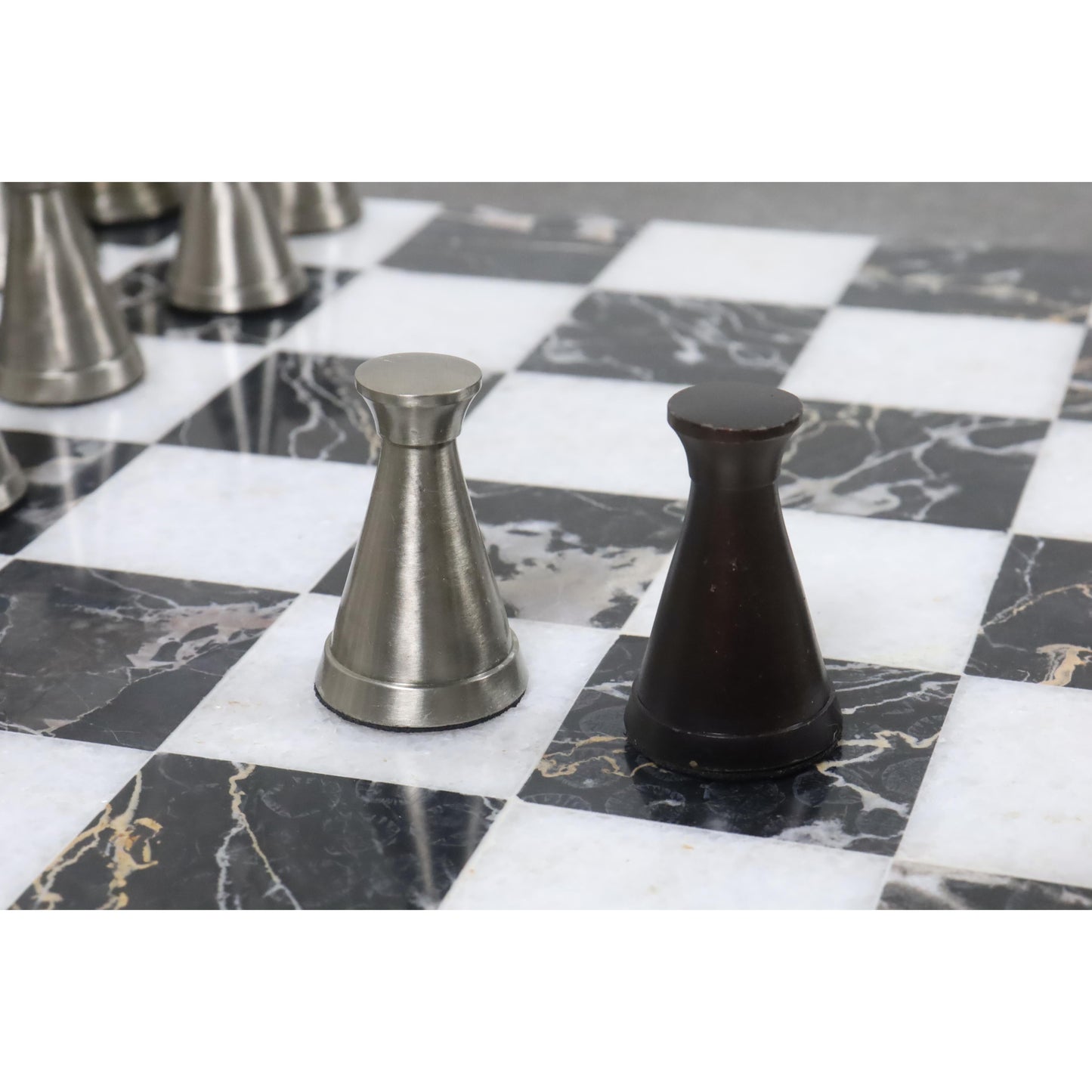 3.1" Tower Series Brass Metal Luxury Chess Pieces Only Set - Silver & Antique