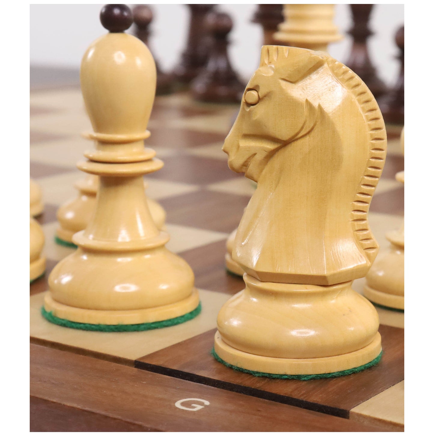 1950s' Fischer Dubrovnik Chess Set- Chess Pieces Only - Unweighted Base - Mahogany Stained Boxwood