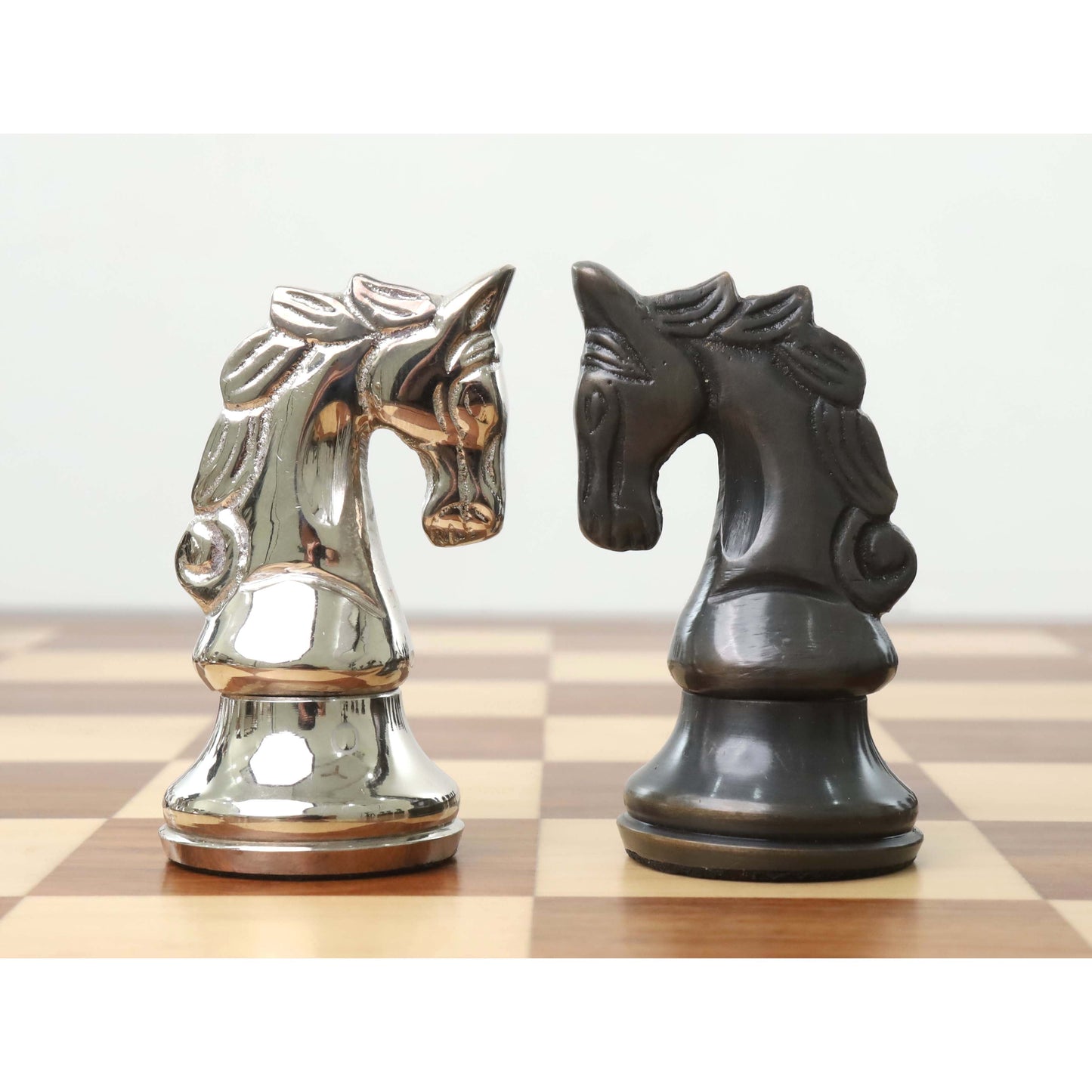 4.3" Staunton Inspired Brass Metal Luxury Chess Set- Chess Pieces Only Set-Silver & Antique