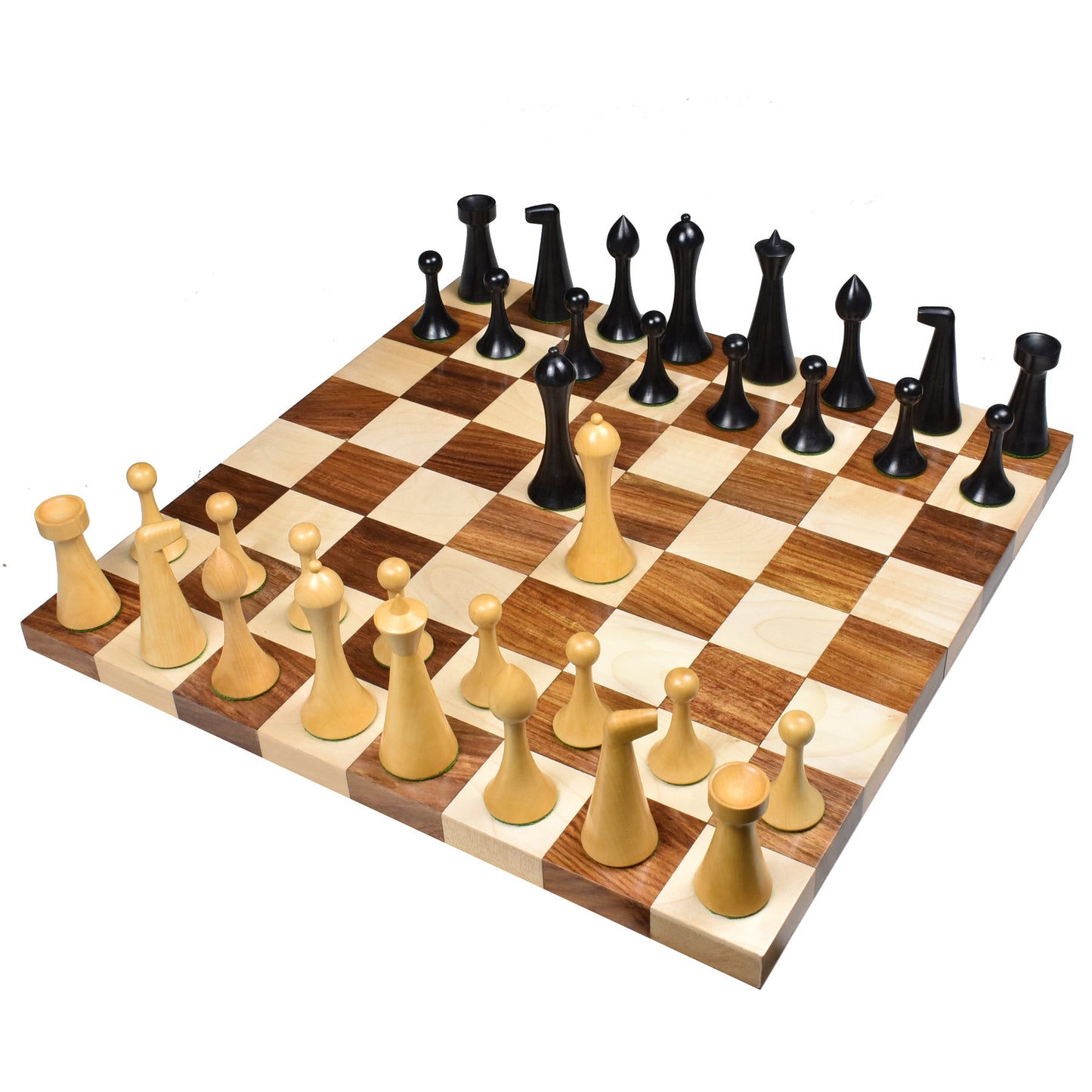 3.6" Herman Ohme Minimalist Chess Set- Chess Pieces Only- Weighted Ebonised Boxwood