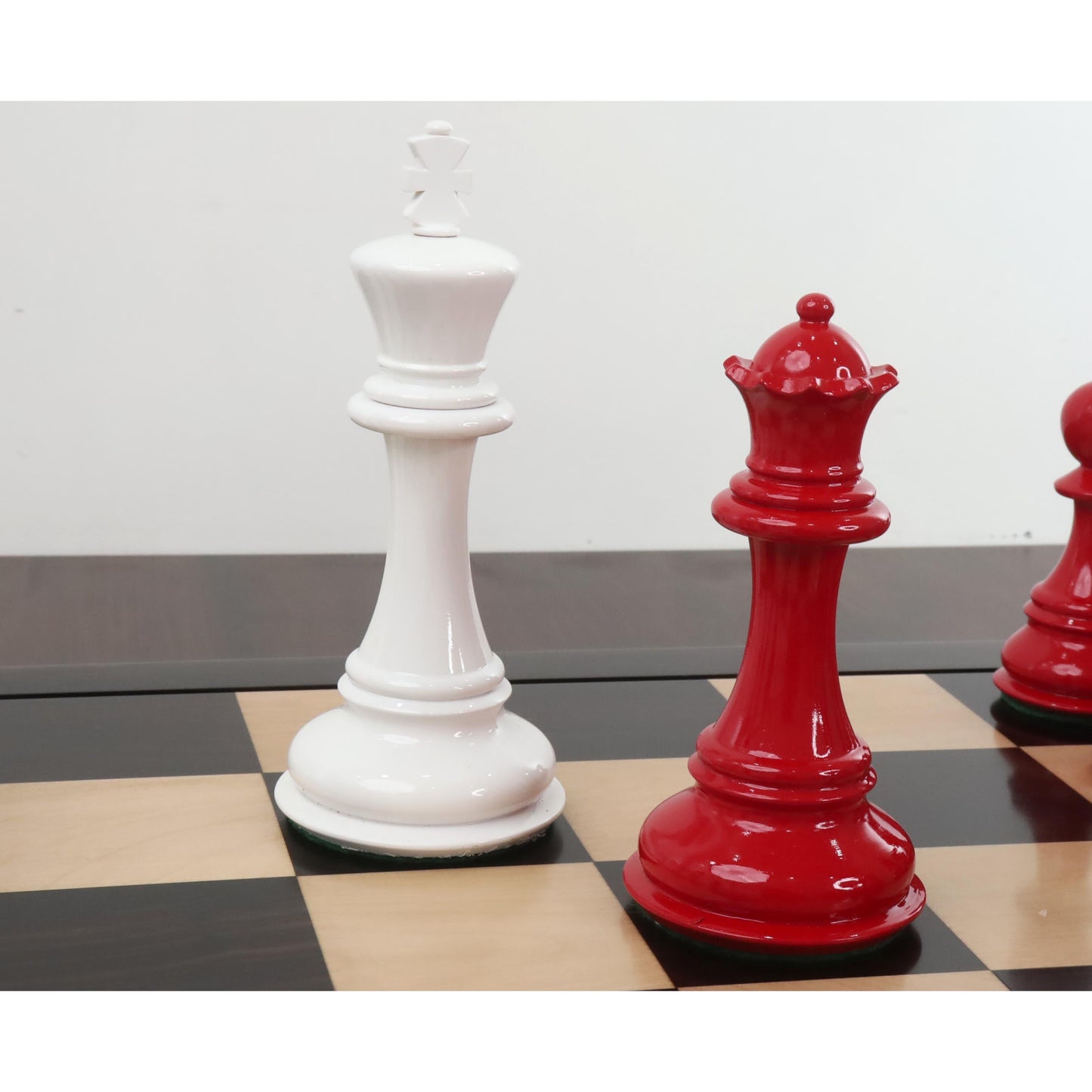 6.3" Jumbo Pro Staunton Luxury Chess Set- Chess Pieces Only - Red & White Lacquered