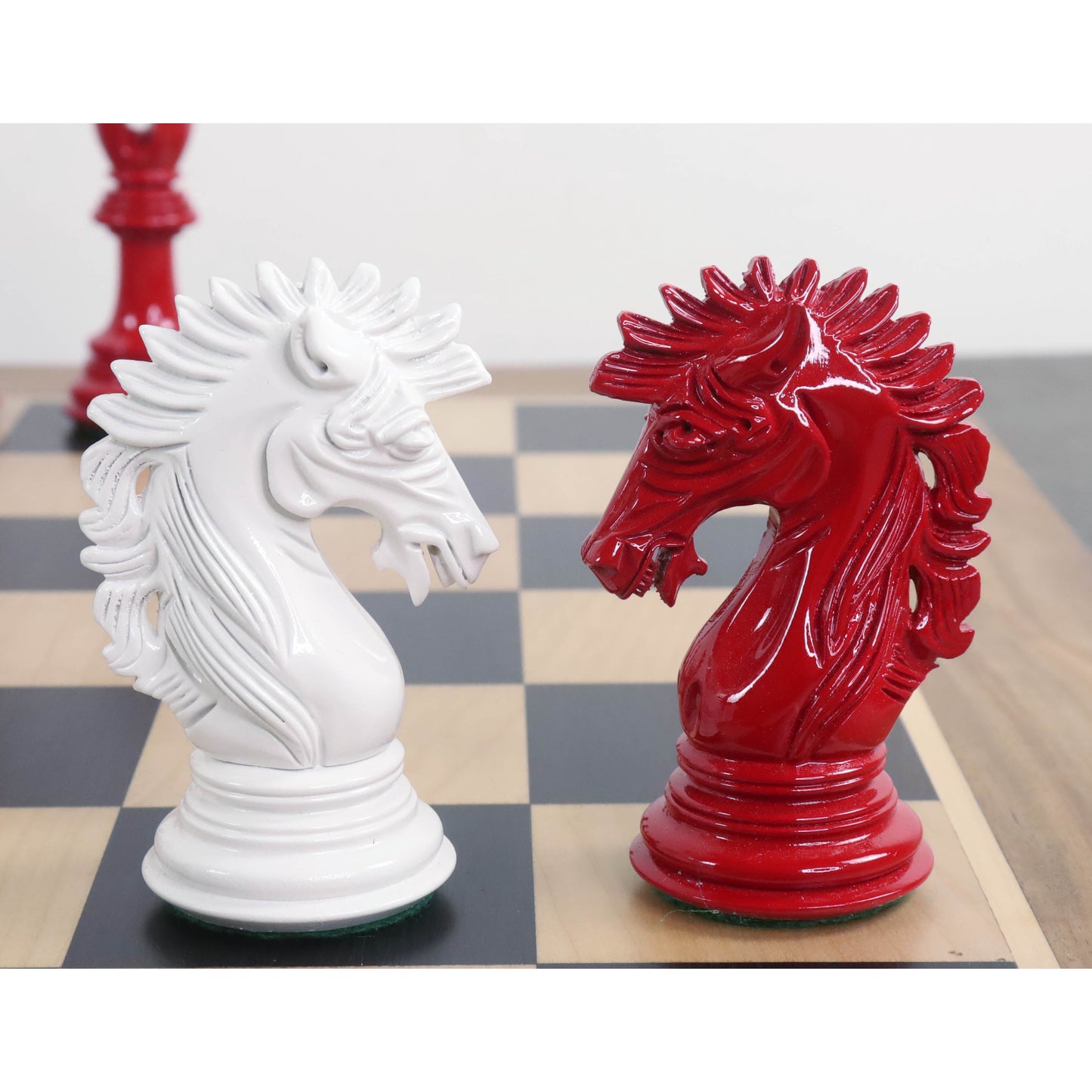 Combo of Mogul Staunton Lacquered Chess Pieces with 23" Large Ebony & Maple Wood Chessboard and Storage Box