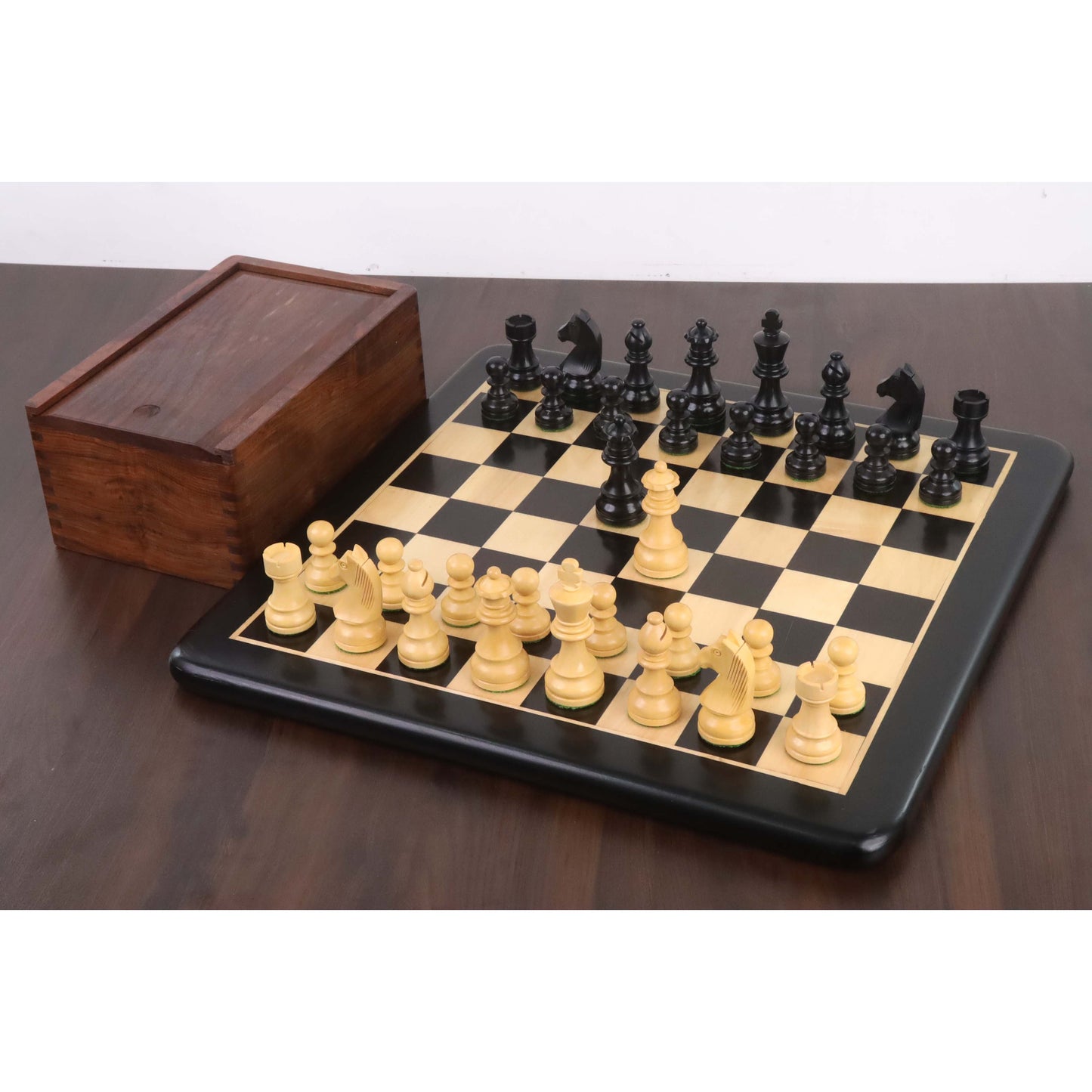 Combo of 3.3" Tournament Staunton Chess Set - Pieces in Ebonised Boxwood with Board and Box