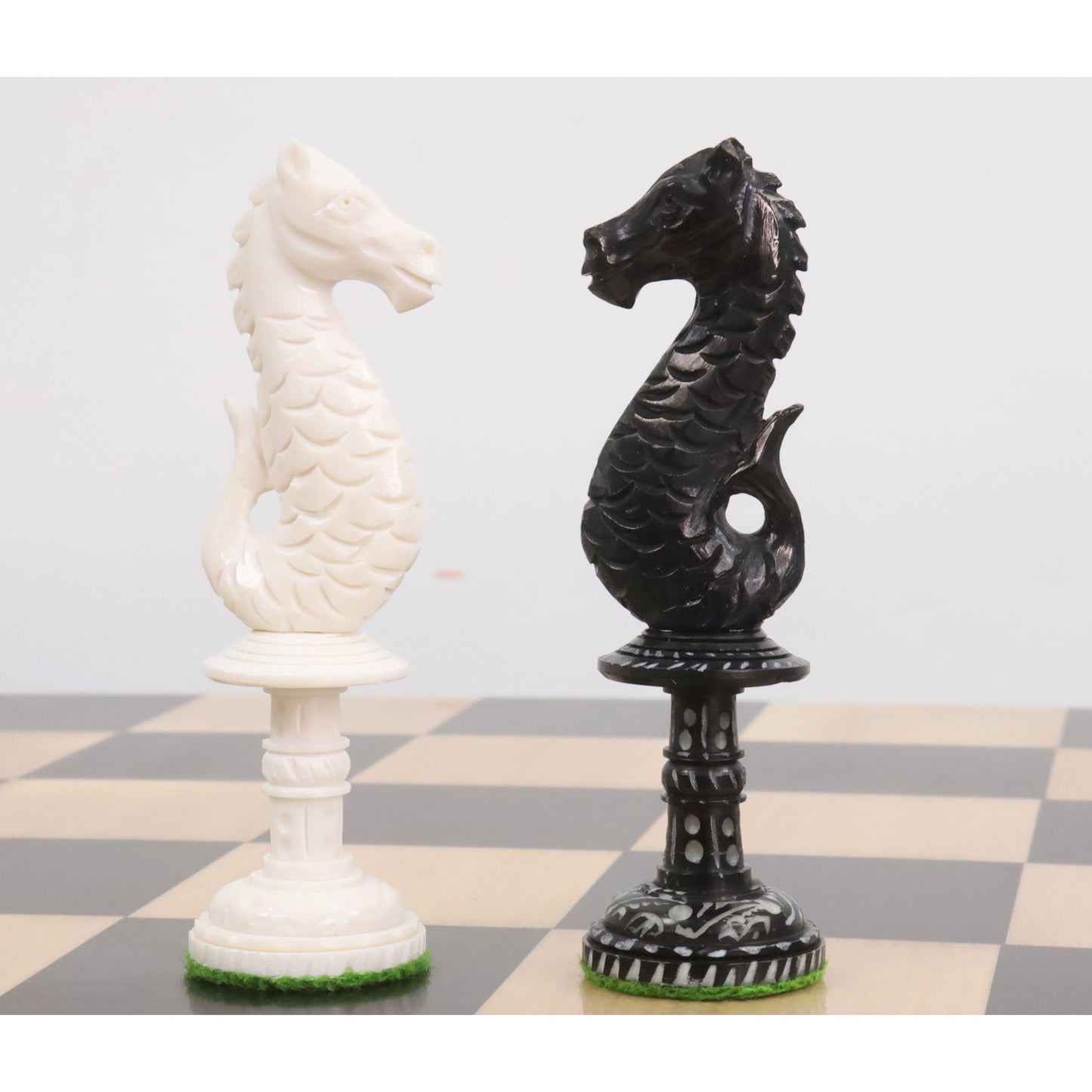 4.8" Water Kingdom Series Hand Carved Chess Pieces Only Set - Camel Bone